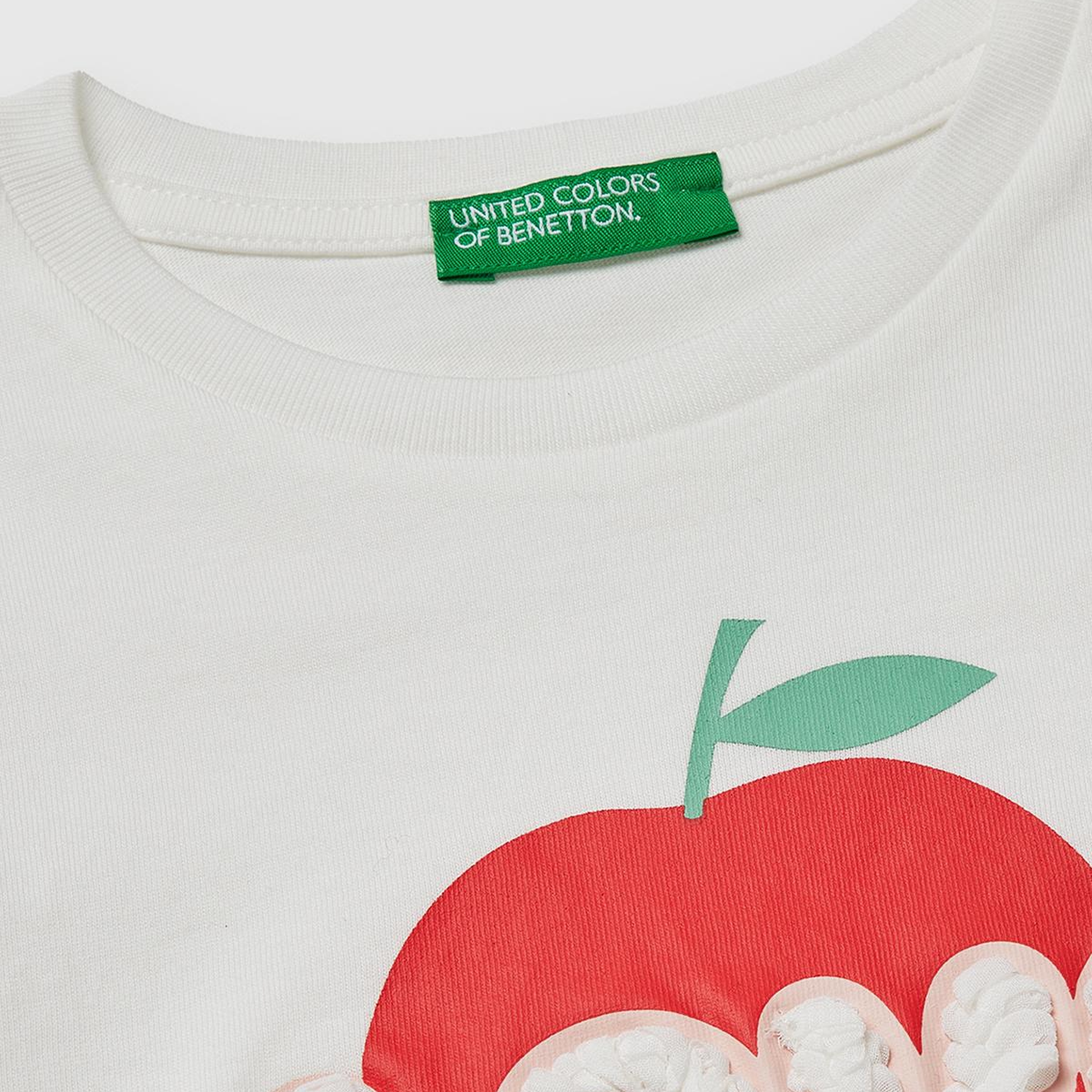 Kız Çocuk Beyaz Su Bazlı Baskılı İşlemeli Bisiklet Yaka T-Shirt