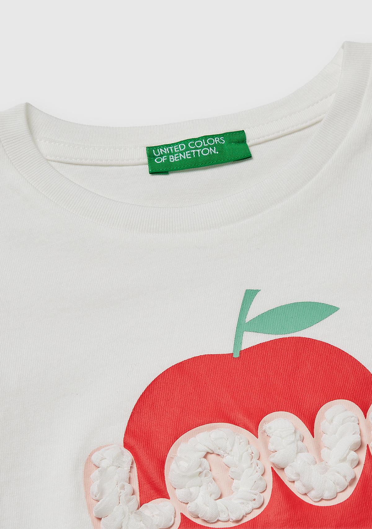 Kız Çocuk Beyaz Su Bazlı Baskılı İşlemeli Bisiklet Yaka T-Shirt