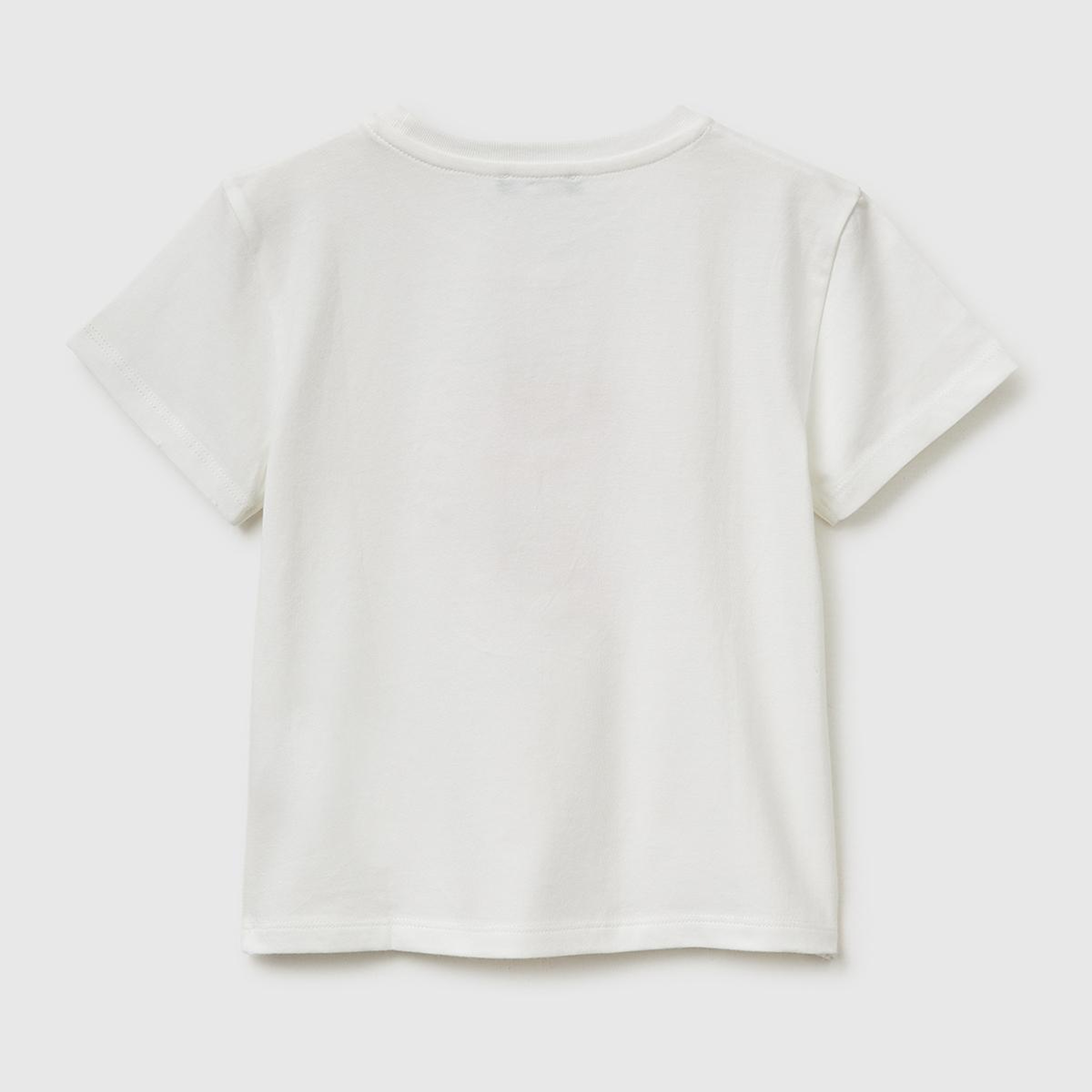 Kız Çocuk Beyaz Su Bazlı Baskılı İşlemeli Bisiklet Yaka T-Shirt