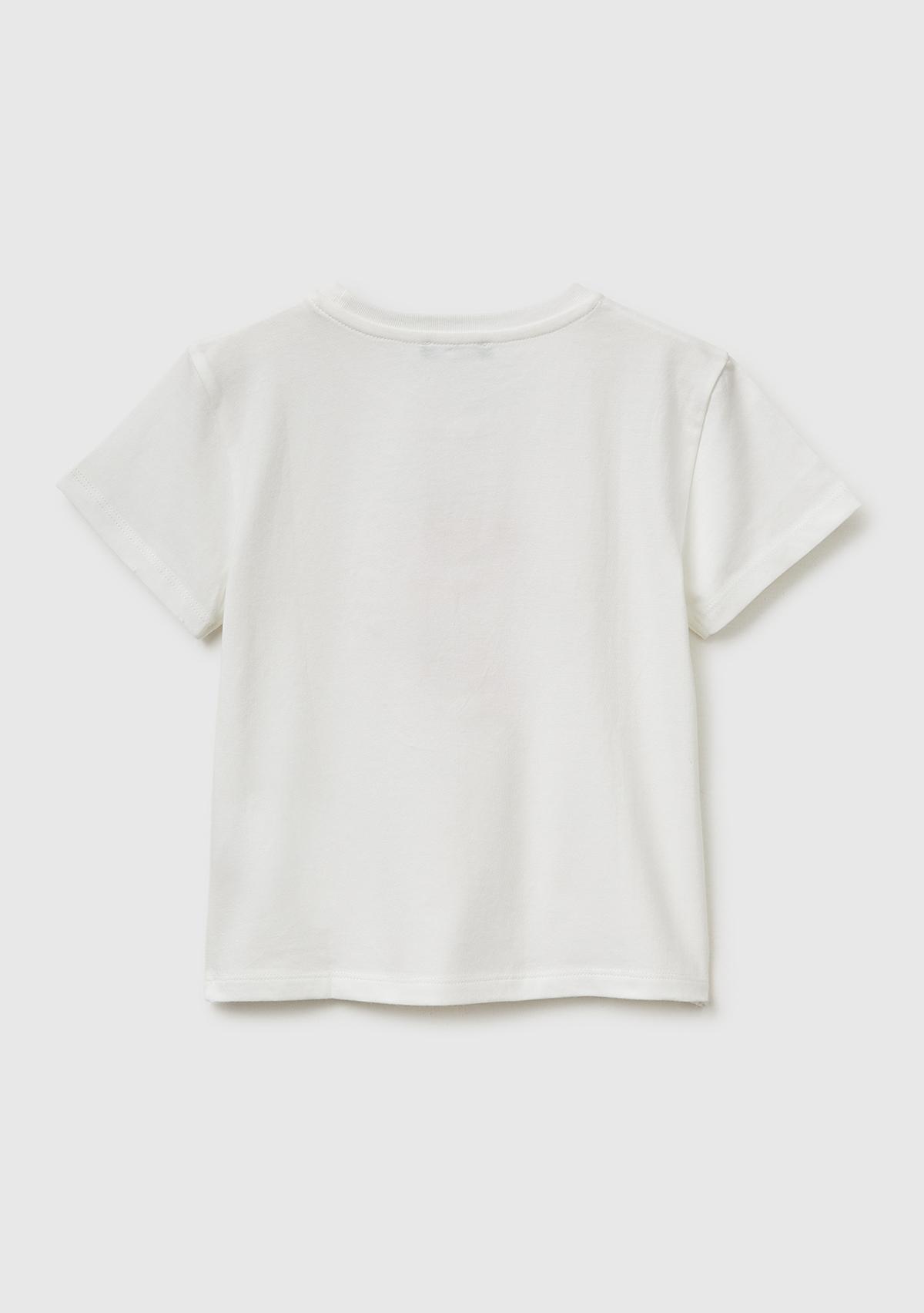 Kız Çocuk Beyaz Su Bazlı Baskılı İşlemeli Bisiklet Yaka T-Shirt