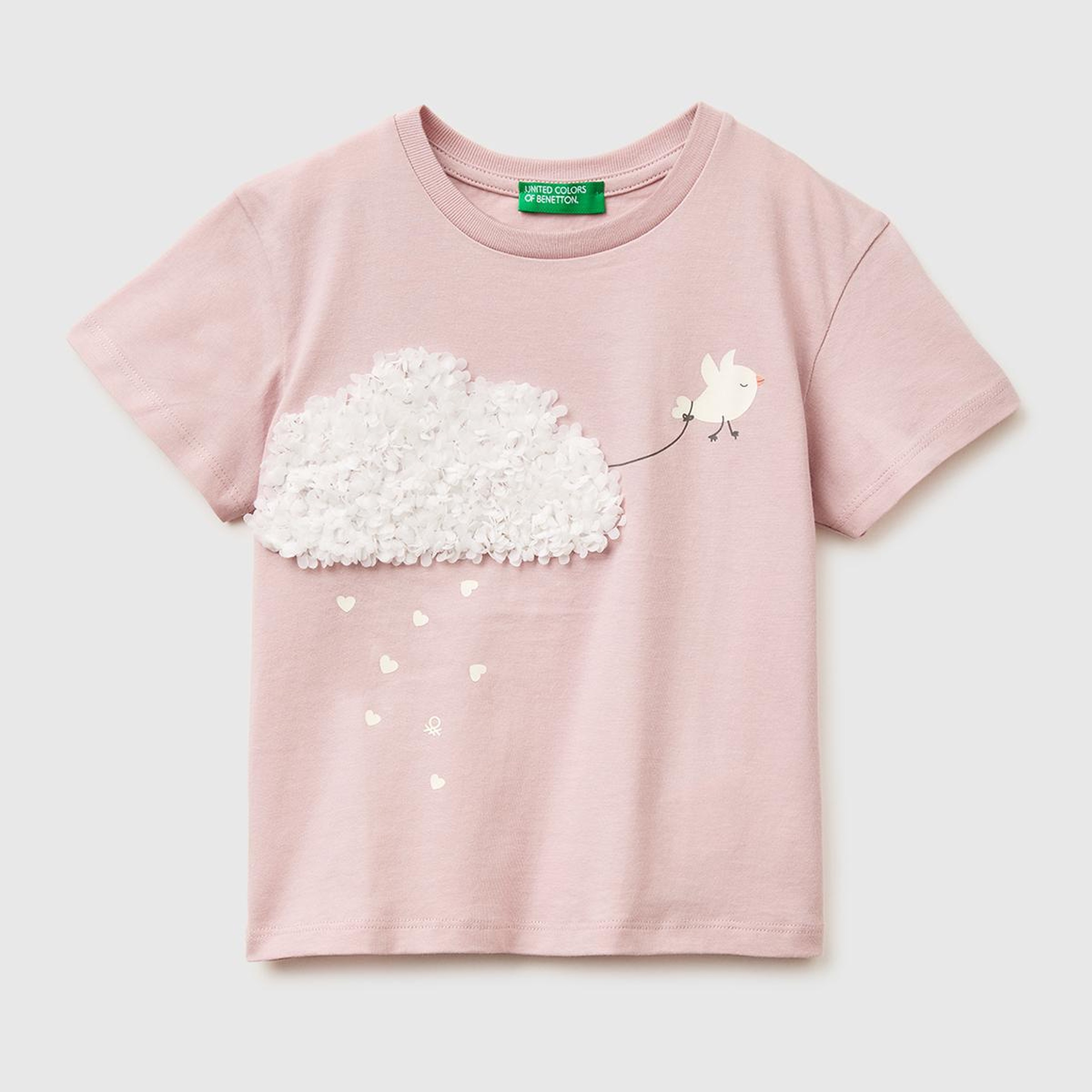 Kız Çocuk Gül Kurusu Su Bazlı Baskılı İşlemeli Bisiklet Yaka T-Shirt