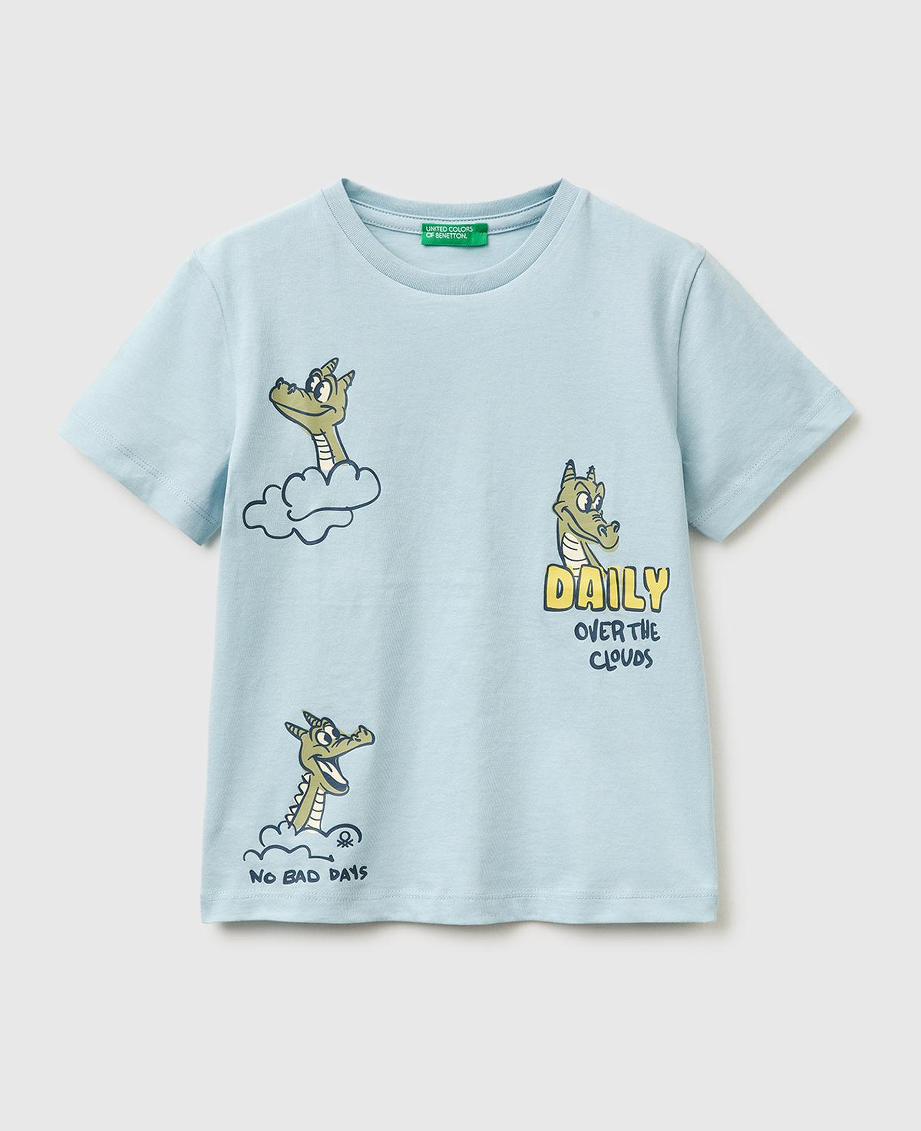 Erkek Çocuk Buz Mavisi Çok Renkli Baskılı Bisiklet Yaka T-Shirt