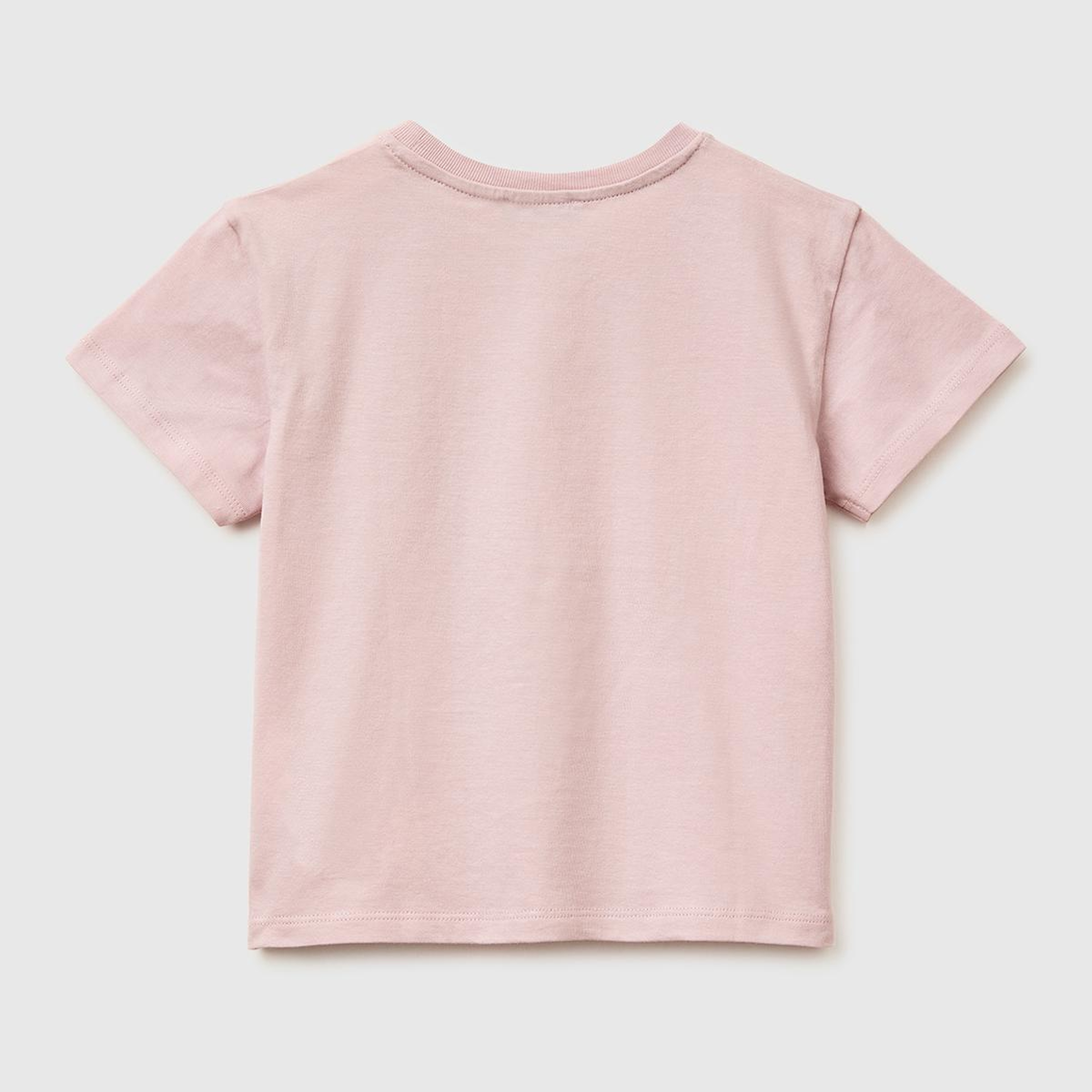 Kız Çocuk Gül Kurusu Su Bazlı Baskılı İşlemeli Bisiklet Yaka T-Shirt