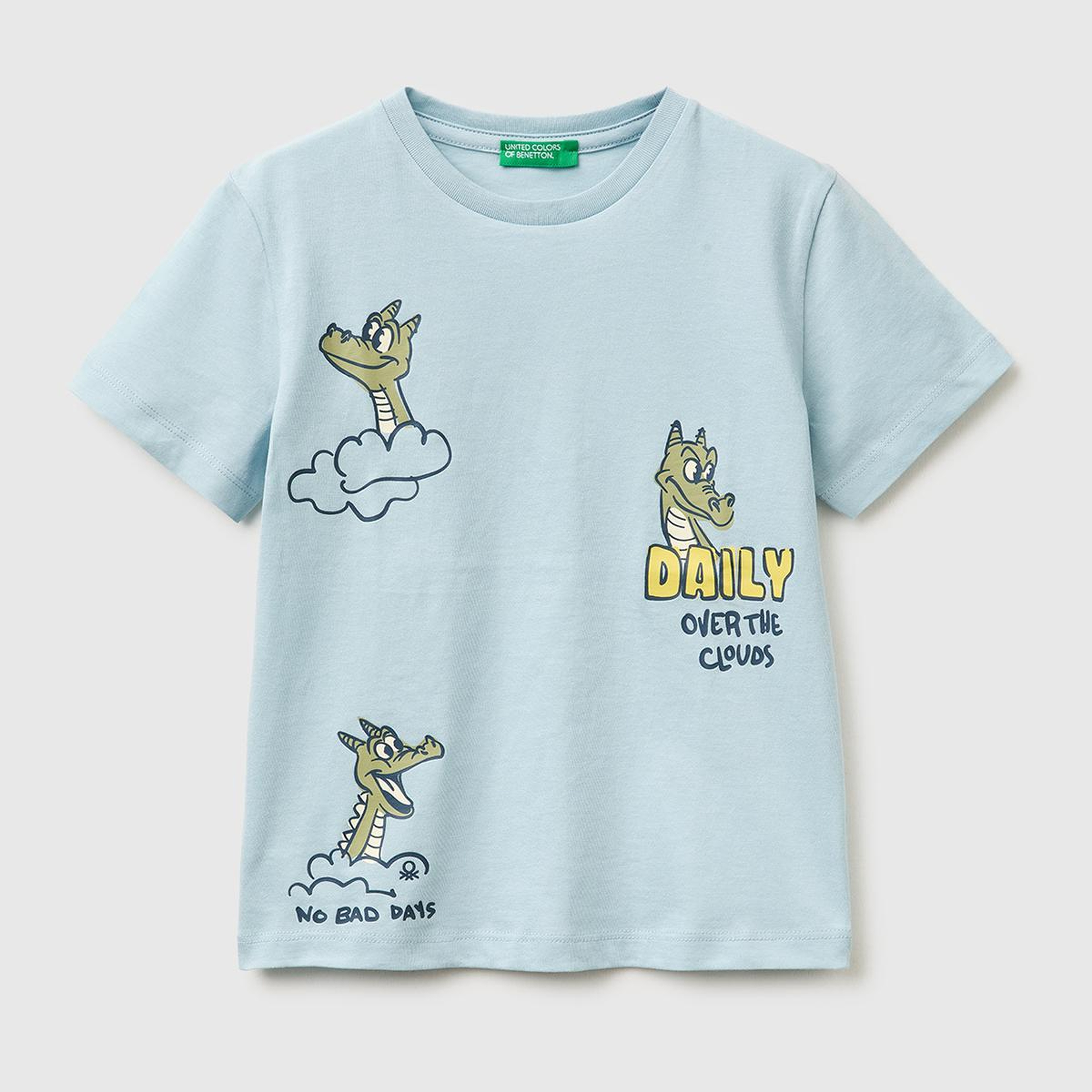 Erkek Çocuk Buz Mavisi Çok Renkli Baskılı Bisiklet Yaka T-Shirt