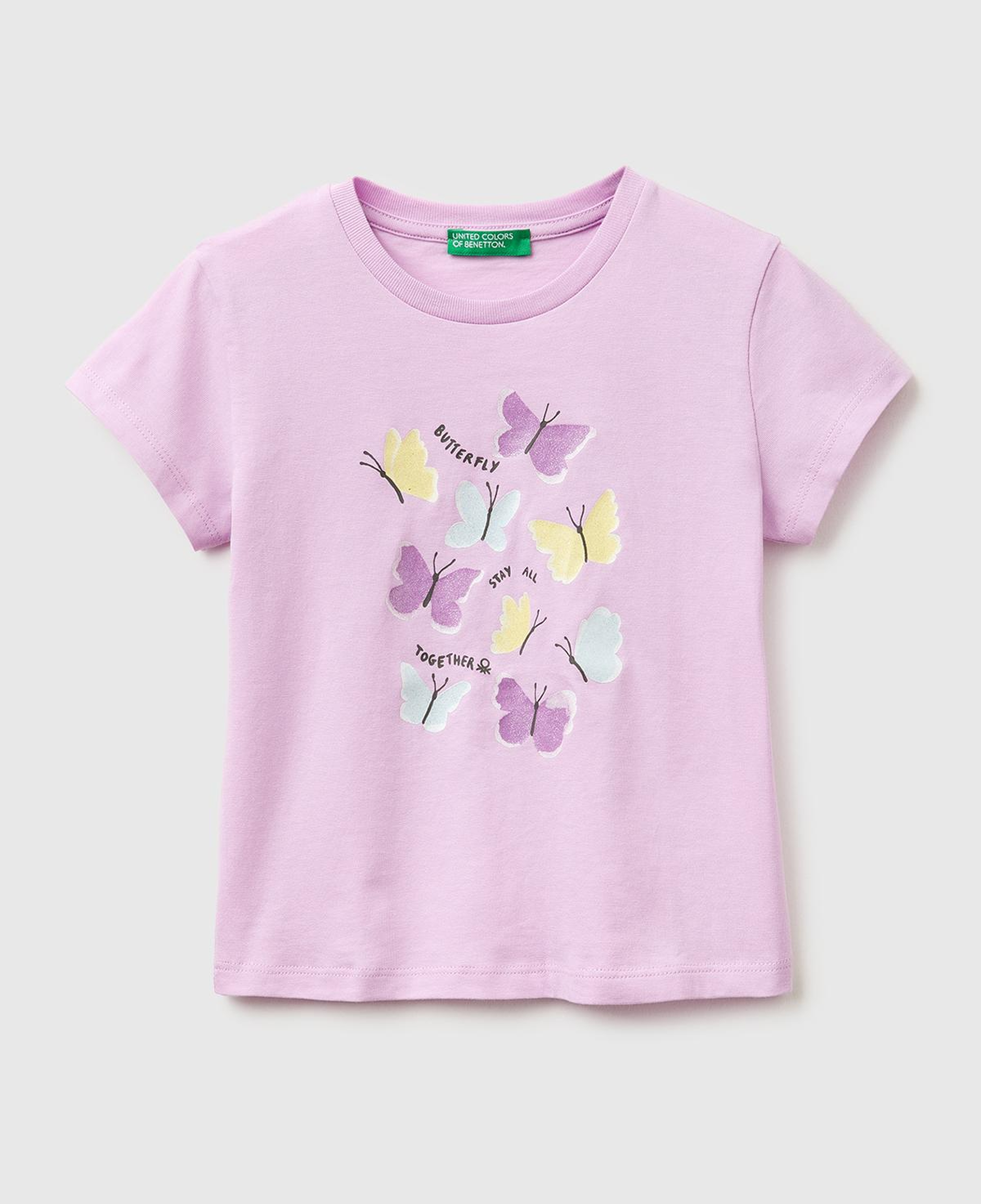 Kız Çocuk Pembe Simli Su Bazlı Baskılı Bisiklet Yaka T-Shirt