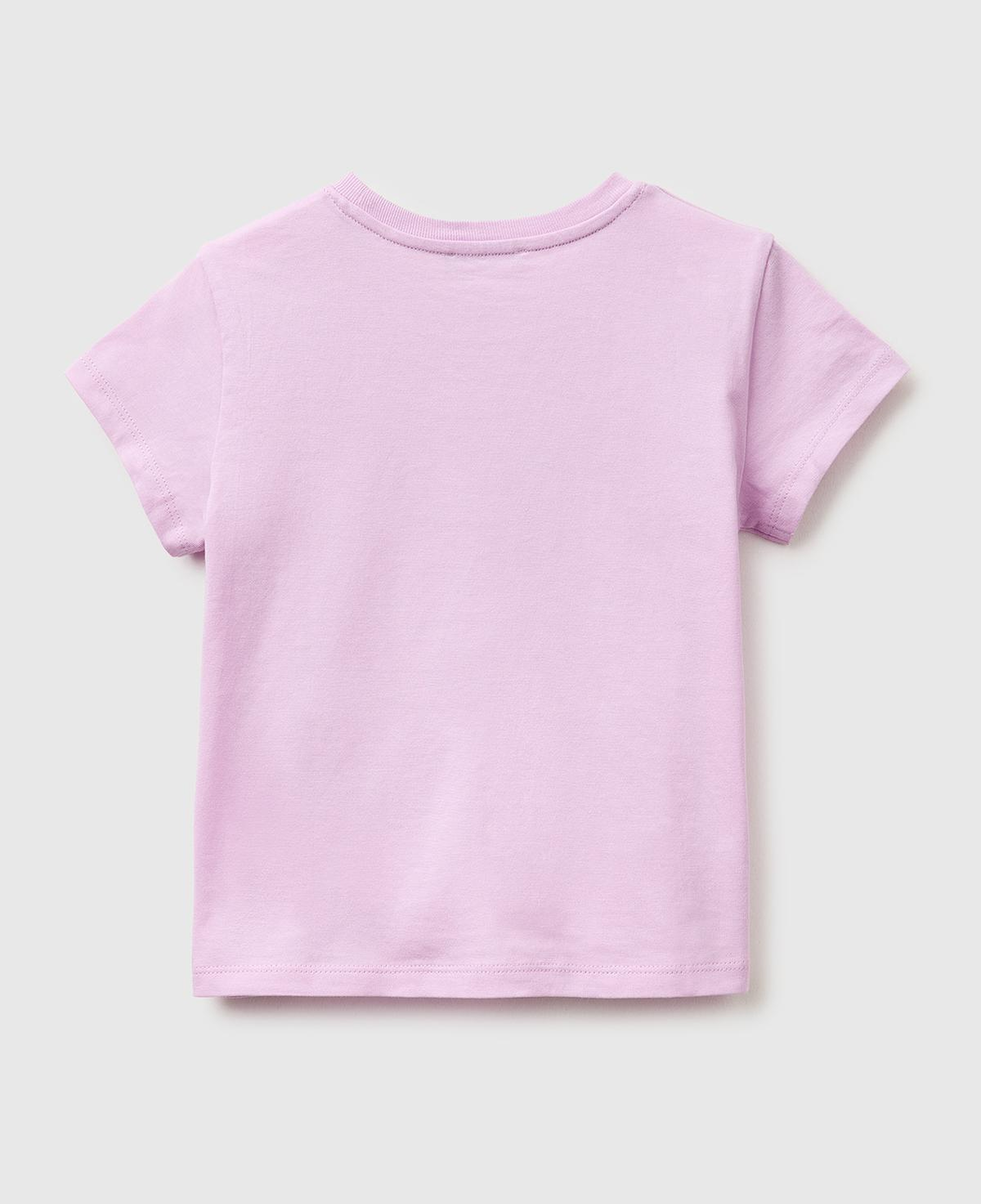 Kız Çocuk Pembe Simli Su Bazlı Baskılı Bisiklet Yaka T-Shirt