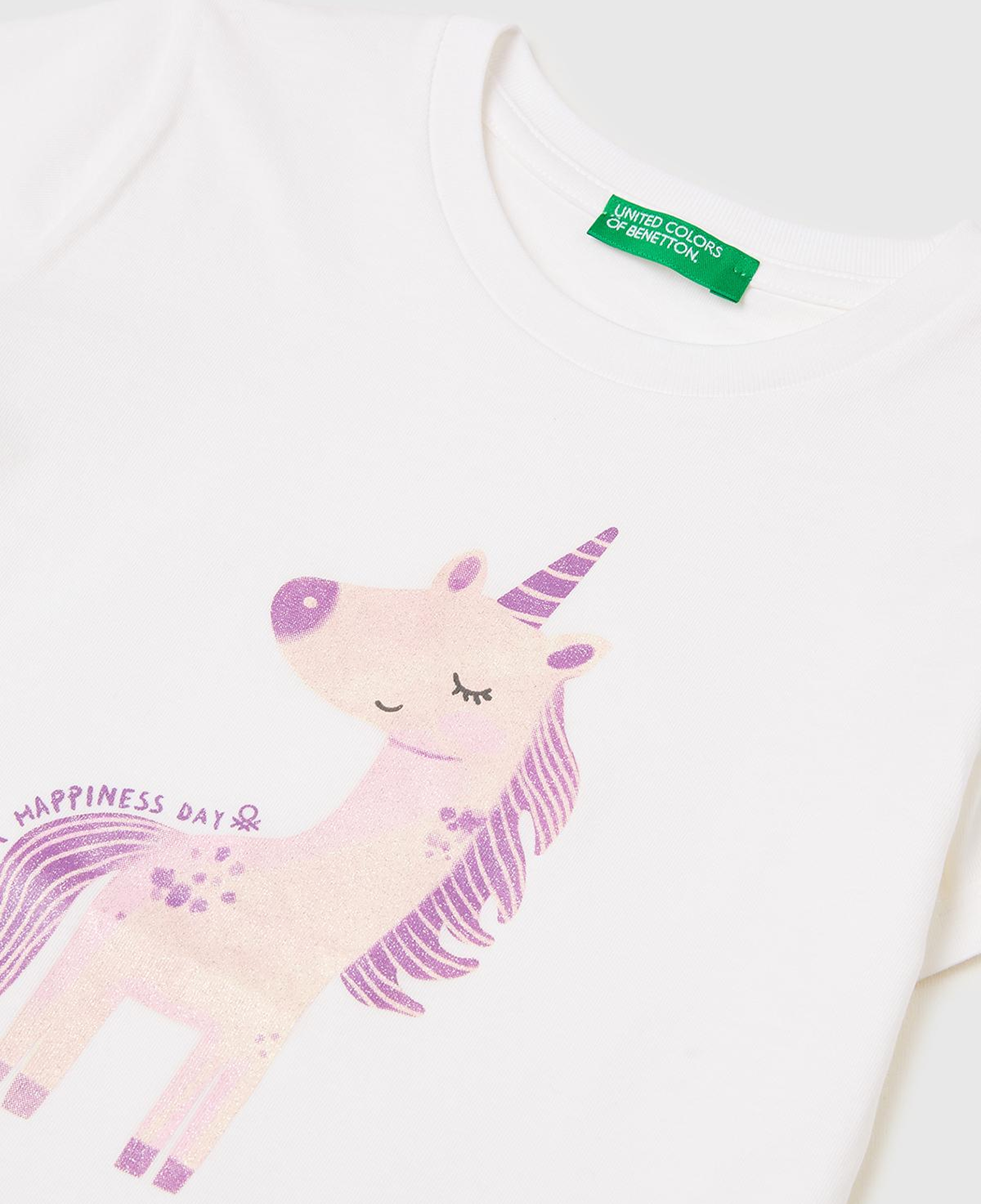 Kız Çocuk Beyaz Simli Su Bazlı Baskılı Bisiklet Yaka T-Shirt