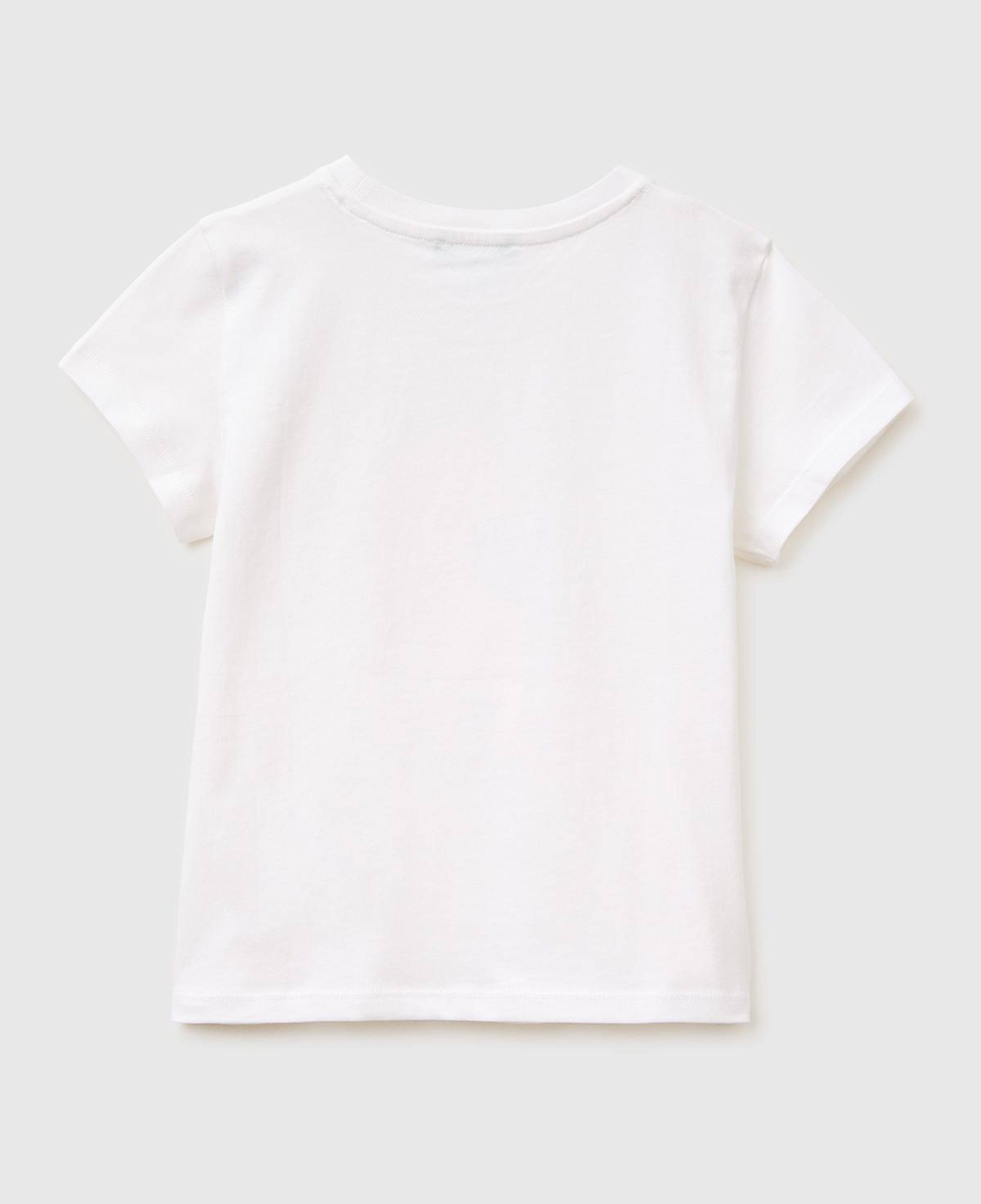 Kız Çocuk Beyaz Simli Su Bazlı Baskılı Bisiklet Yaka T-Shirt