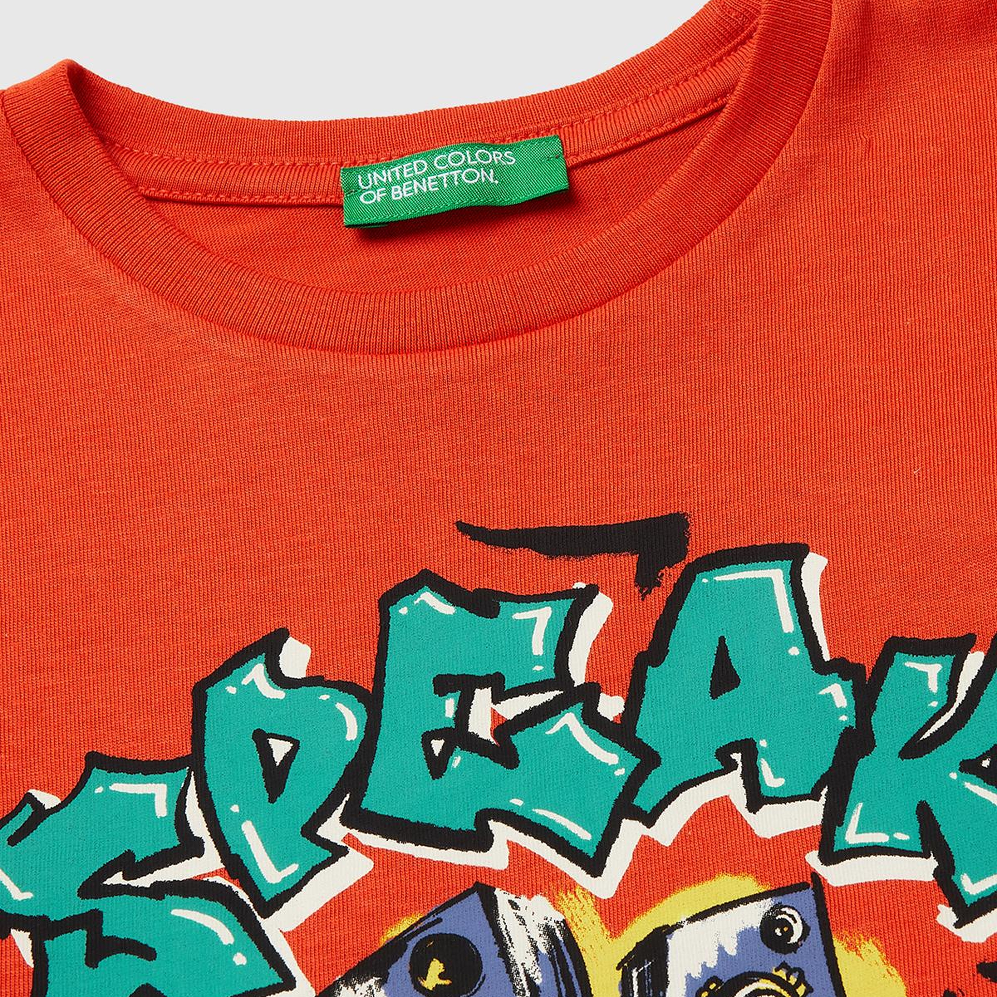 Erkek Çocuk Kırmızı Çok Renkli Baskılı Bisiklet Yaka T-Shirt