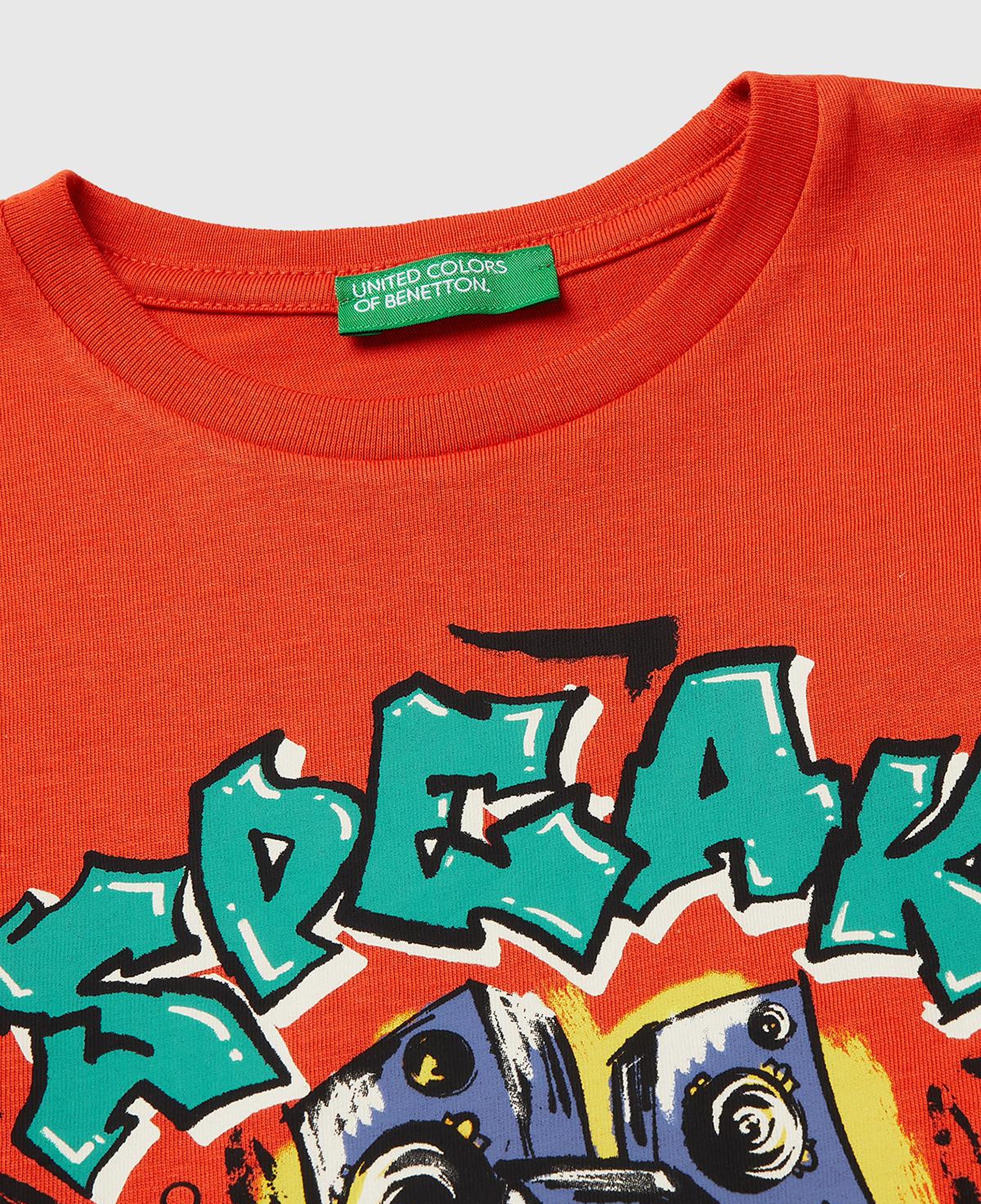 Erkek Çocuk Kırmızı Çok Renkli Baskılı Bisiklet Yaka T-Shirt