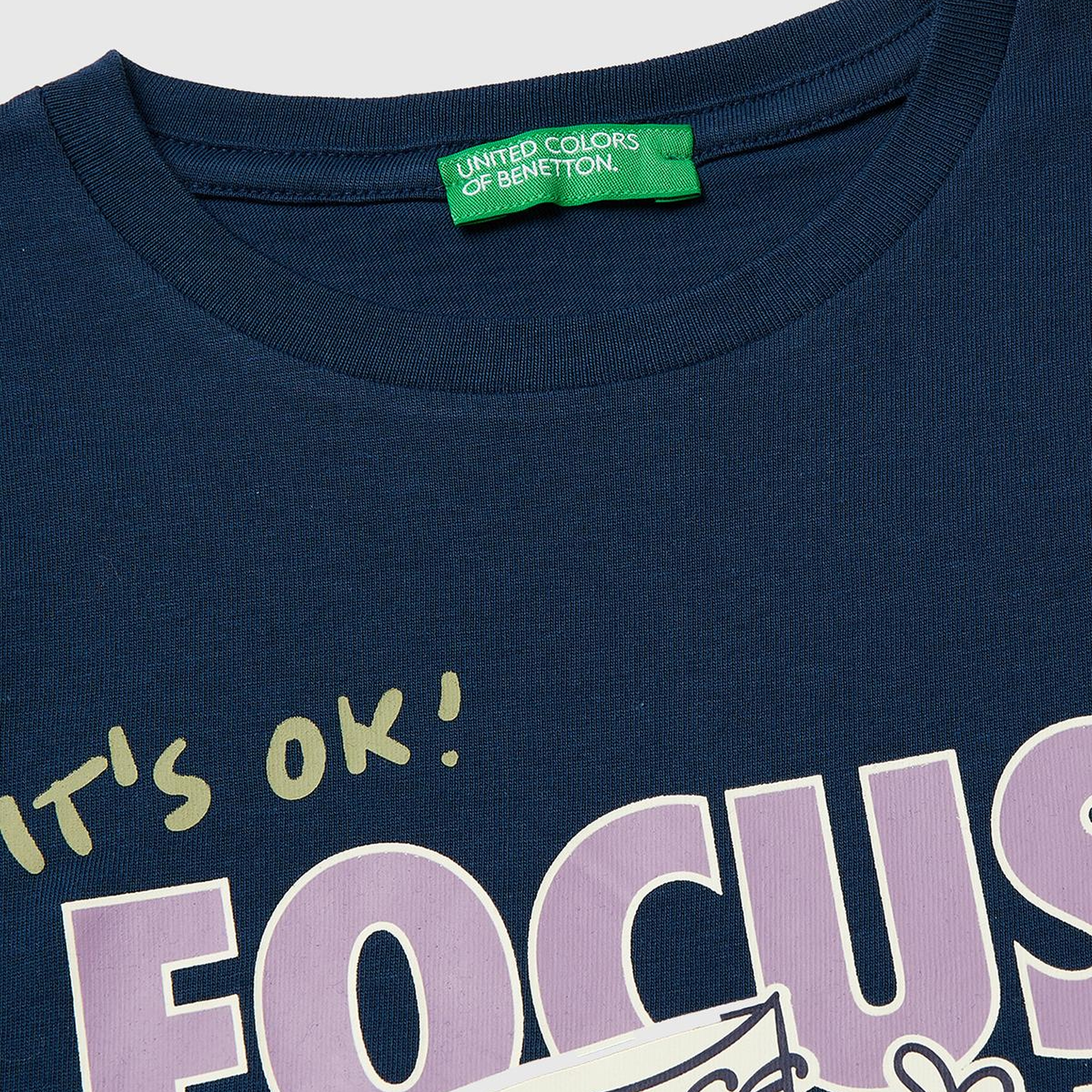 Erkek Çocuk Koyu Lacivert Çok Renkli Baskılı Bisiklet Yaka T-Shirt