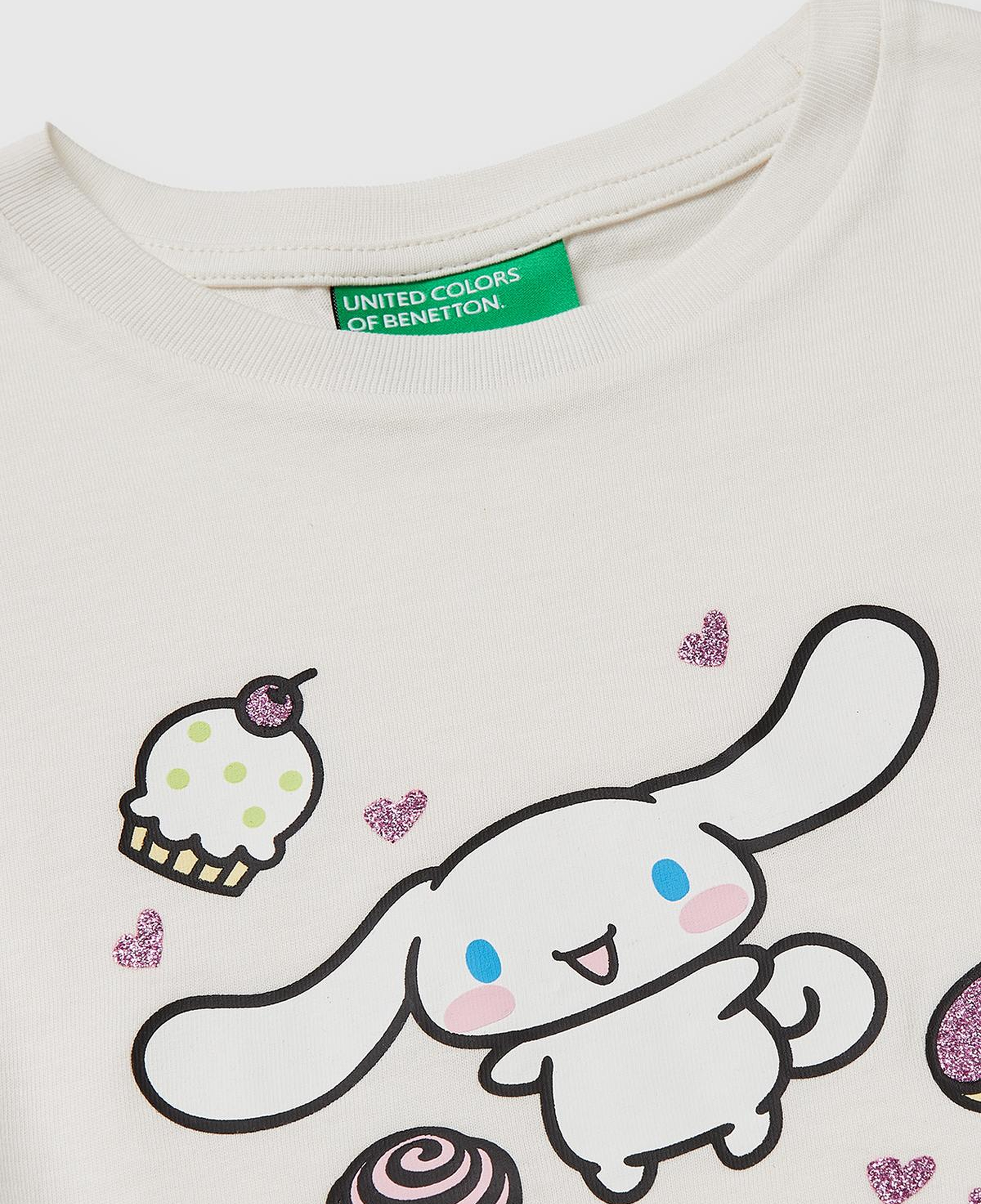 Kız Çocuk Ekru Simli Grafik Baskılı Etek Ucu Logo Etiketli Bisiklet Yaka T-Shirt