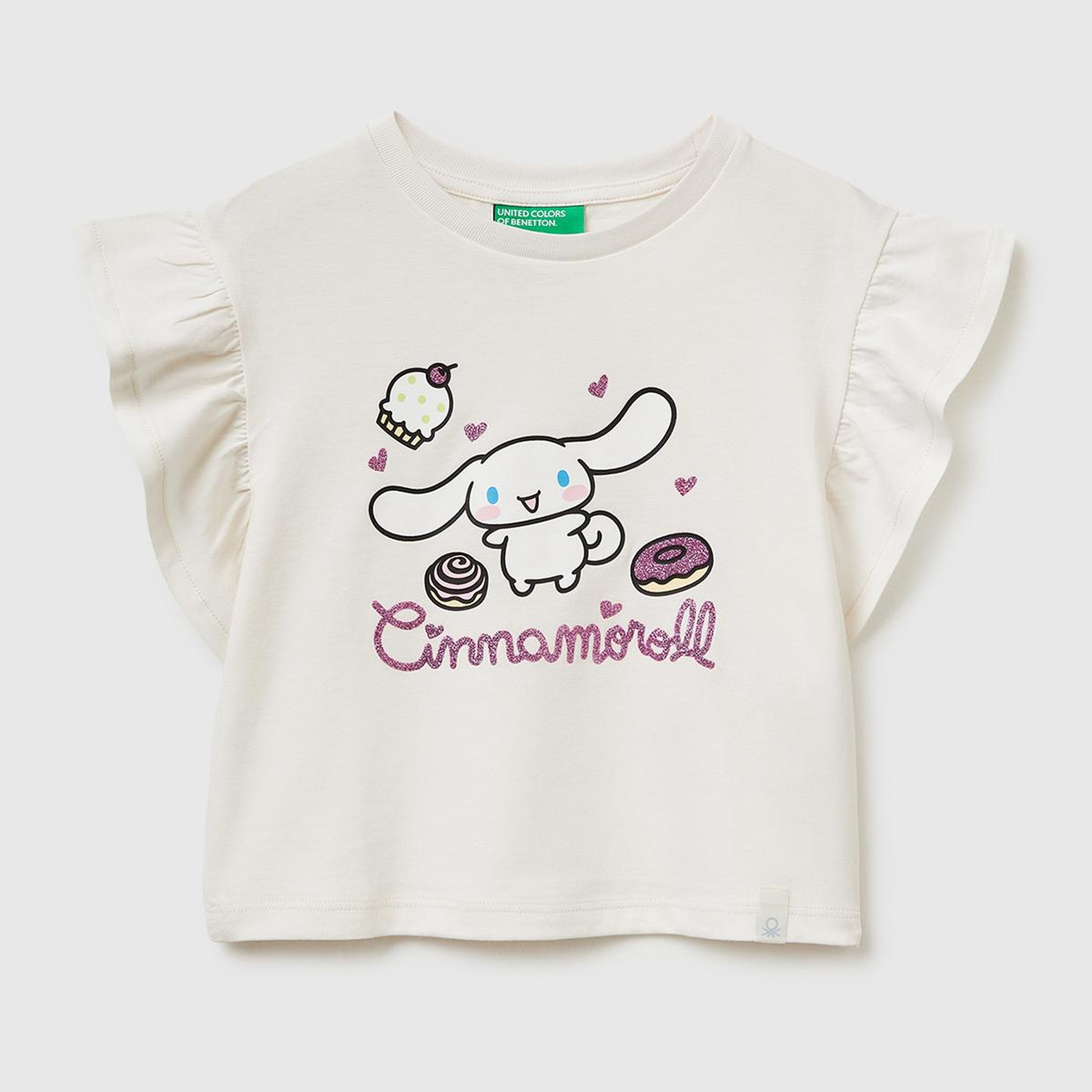 Kız Çocuk Ekru Simli Grafik Baskılı Etek Ucu Logo Etiketli Bisiklet Yaka T-Shirt