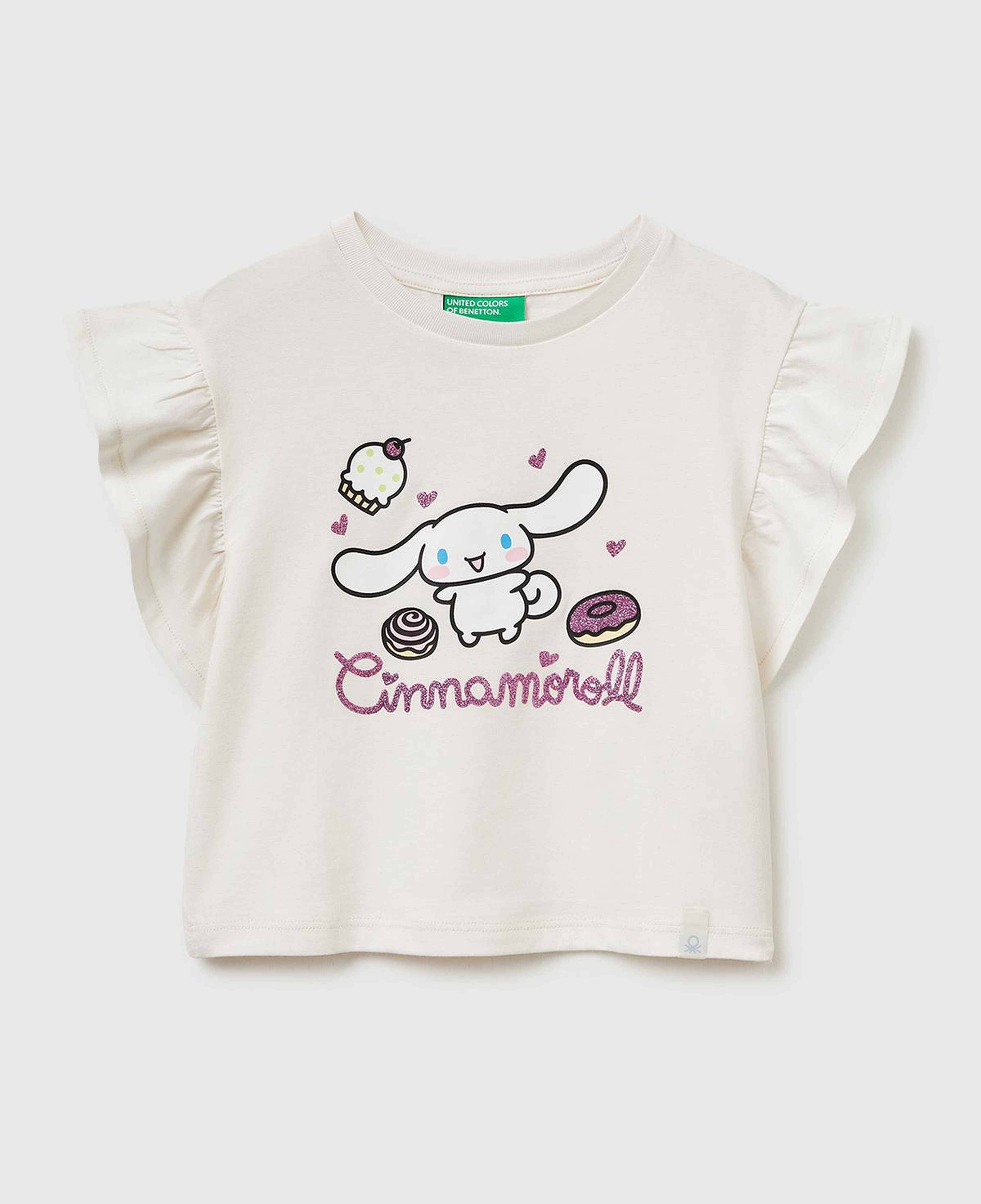 Kız Çocuk Ekru Simli Grafik Baskılı Etek Ucu Logo Etiketli Bisiklet Yaka T-Shirt