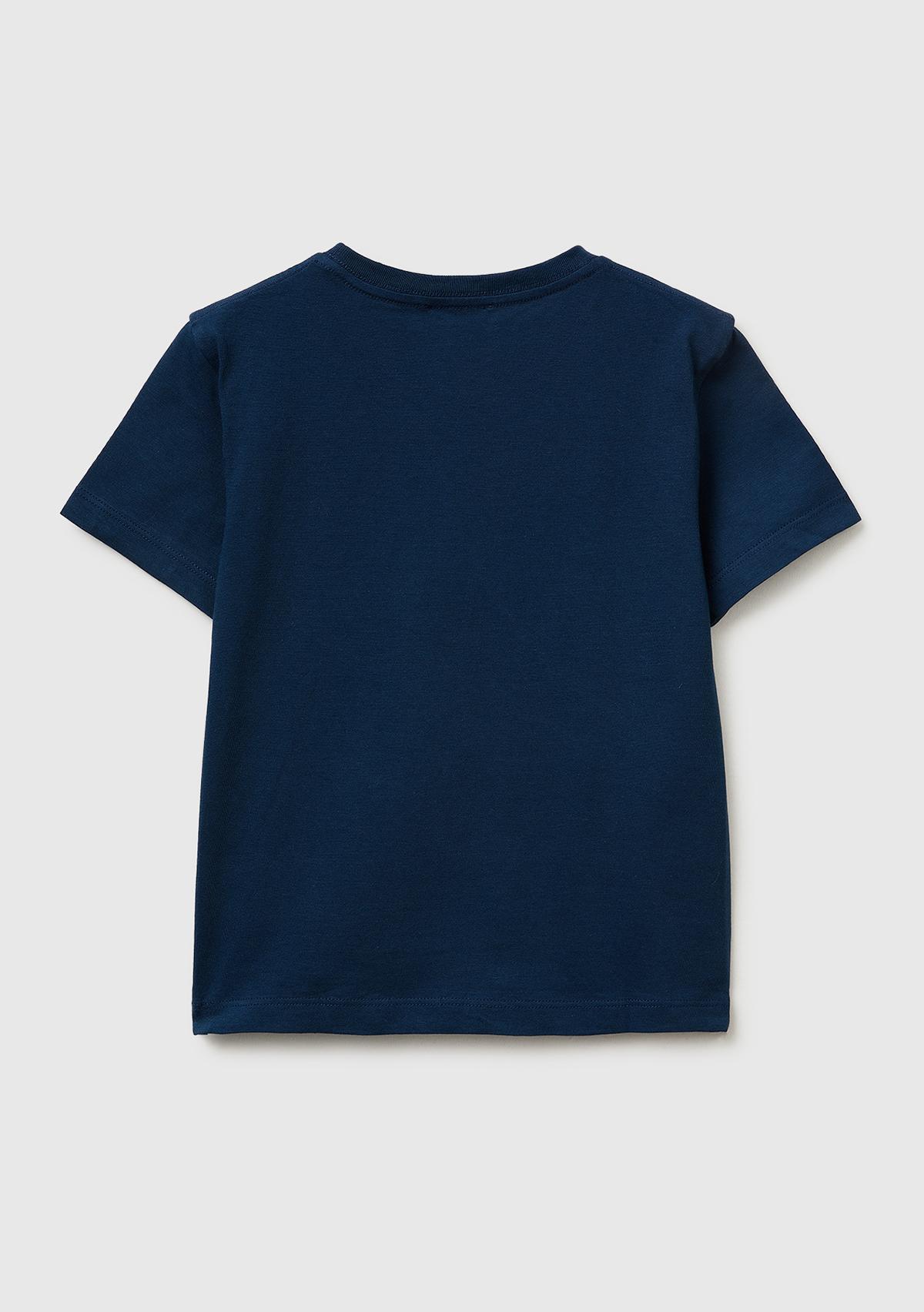 Erkek Çocuk Koyu Lacivert Çok Renkli Baskılı Bisiklet Yaka T-Shirt
