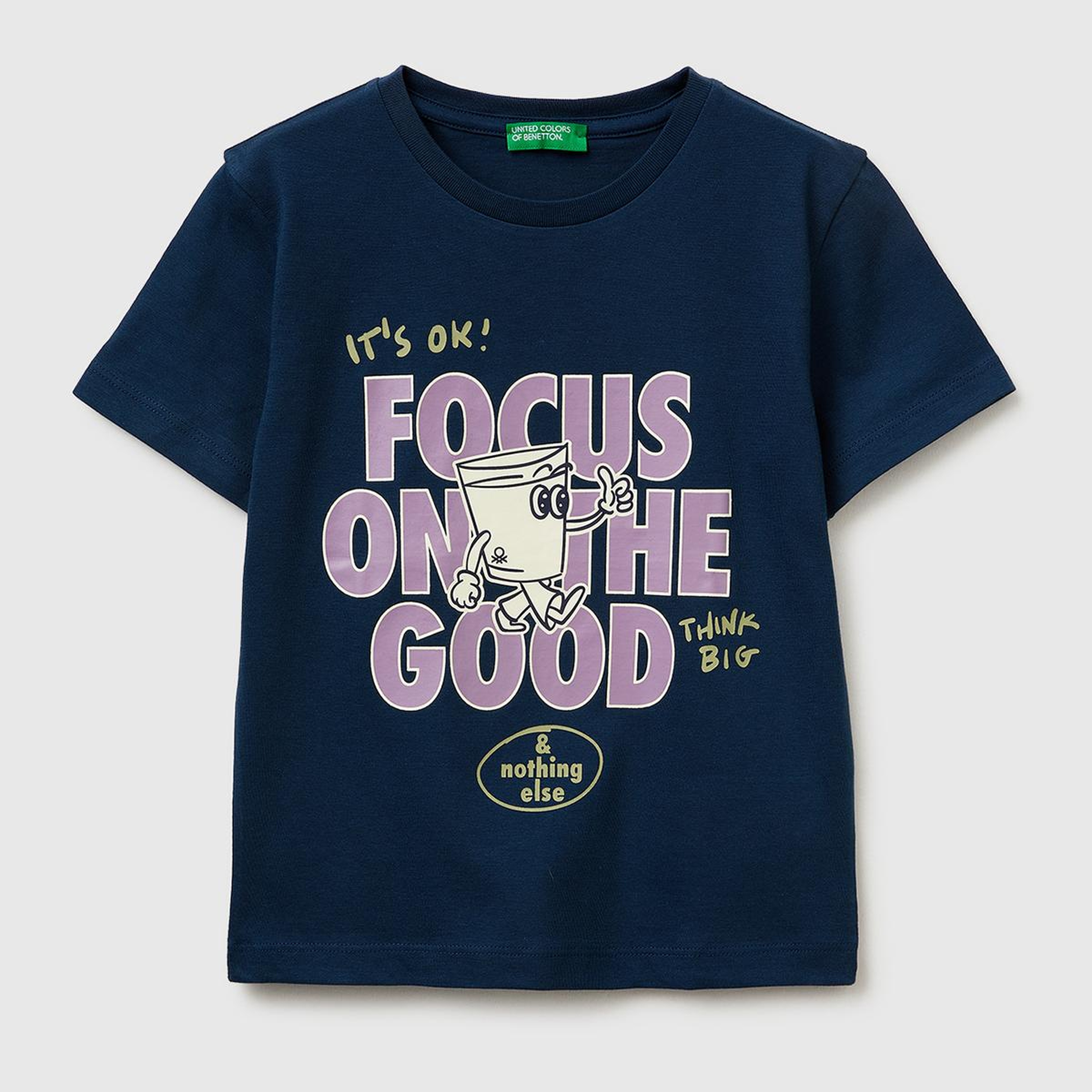 Erkek Çocuk Koyu Lacivert Çok Renkli Baskılı Bisiklet Yaka T-Shirt