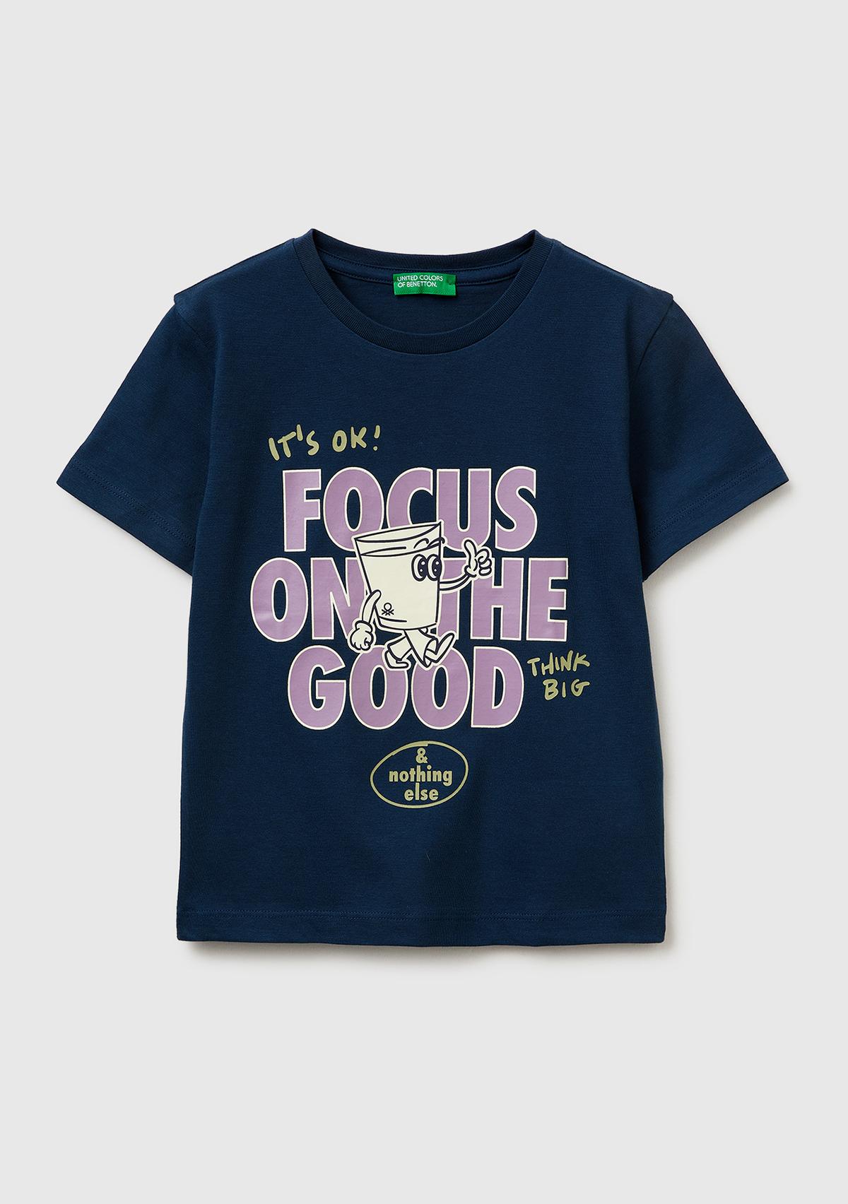 Erkek Çocuk Koyu Lacivert Çok Renkli Baskılı Bisiklet Yaka T-Shirt