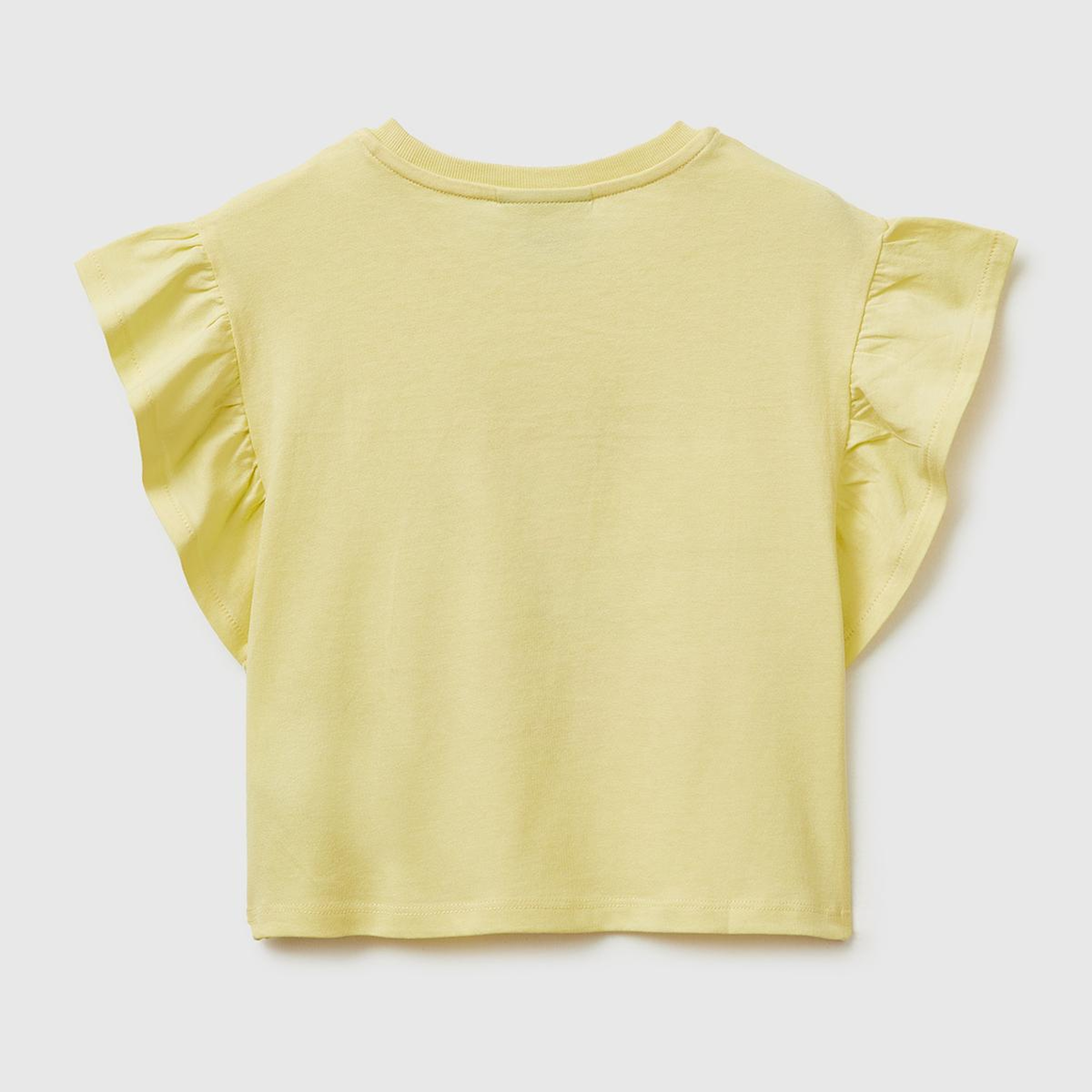 Kız Çocuk Sarı Simli Grafik Baskılı Etek Ucu Logo Etiketli Bisiklet Yaka T-Shirt