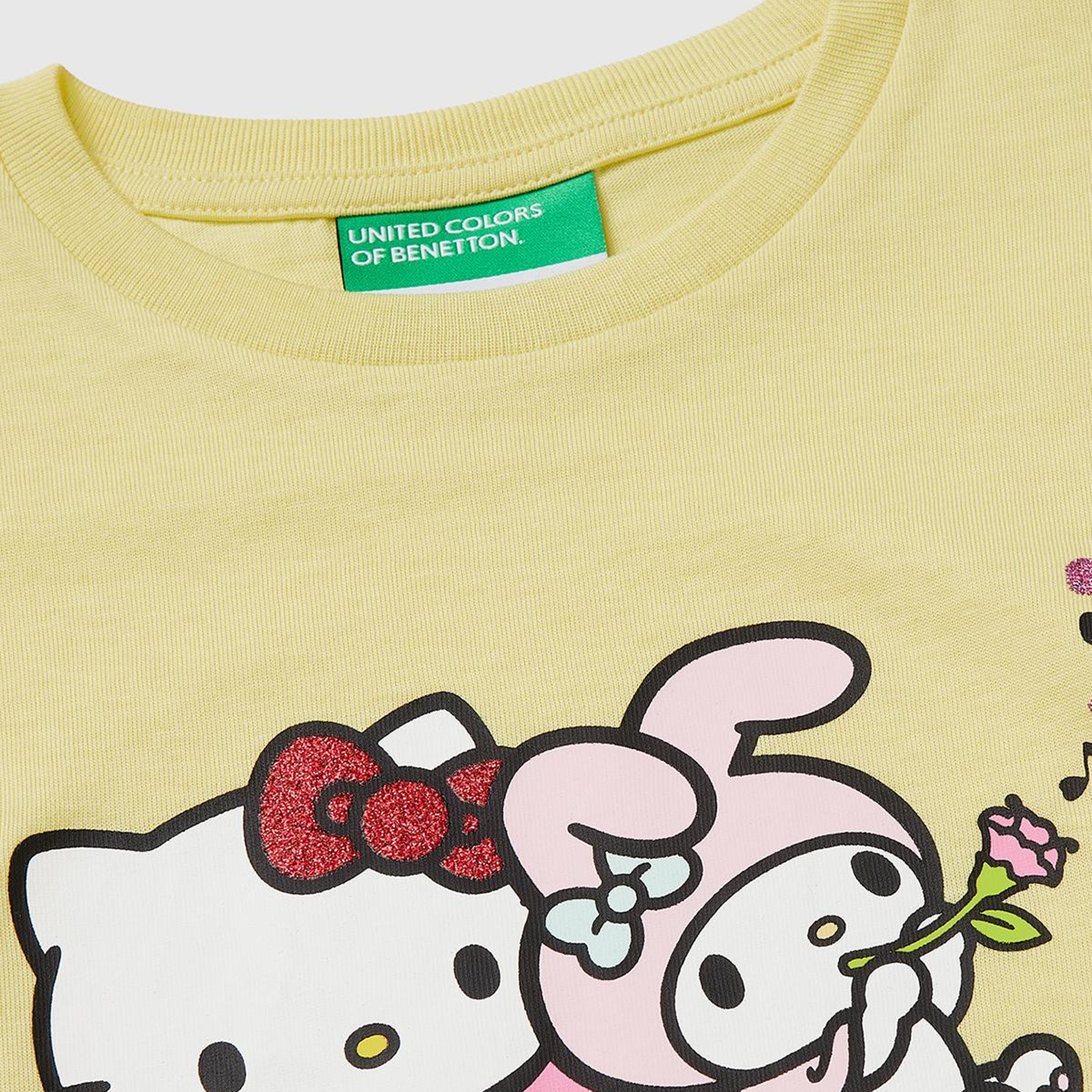 Kız Çocuk Sarı Simli Grafik Baskılı Etek Ucu Logo Etiketli Bisiklet Yaka T-Shirt