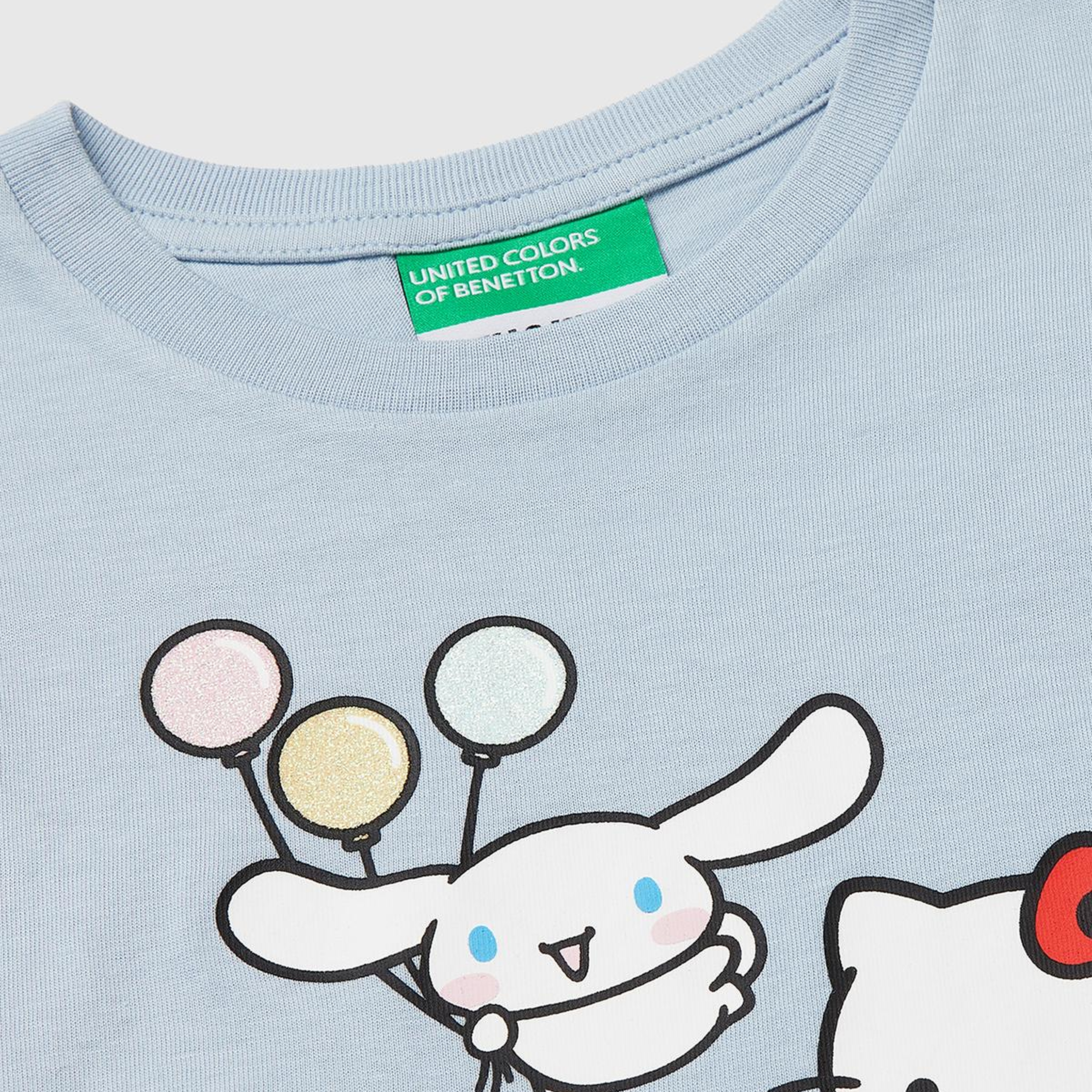 Kız Çocuk Buz Mavisi Simli Grafik Baskılı Etek Ucu Logo Etiketli Bisiklet Yaka T-Shirt