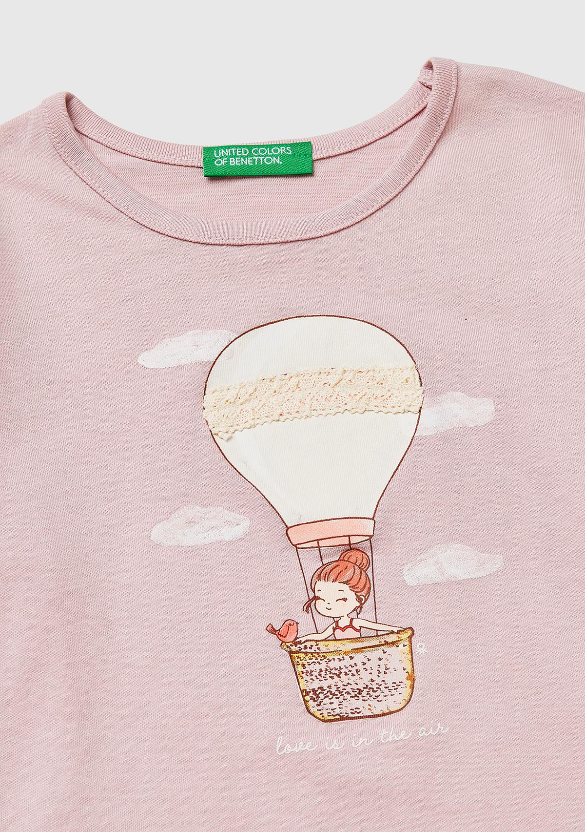 Kız Çocuk Gül Kurusu Baskılı Uzun Kollu Bisiklet Yaka T-Shirt
