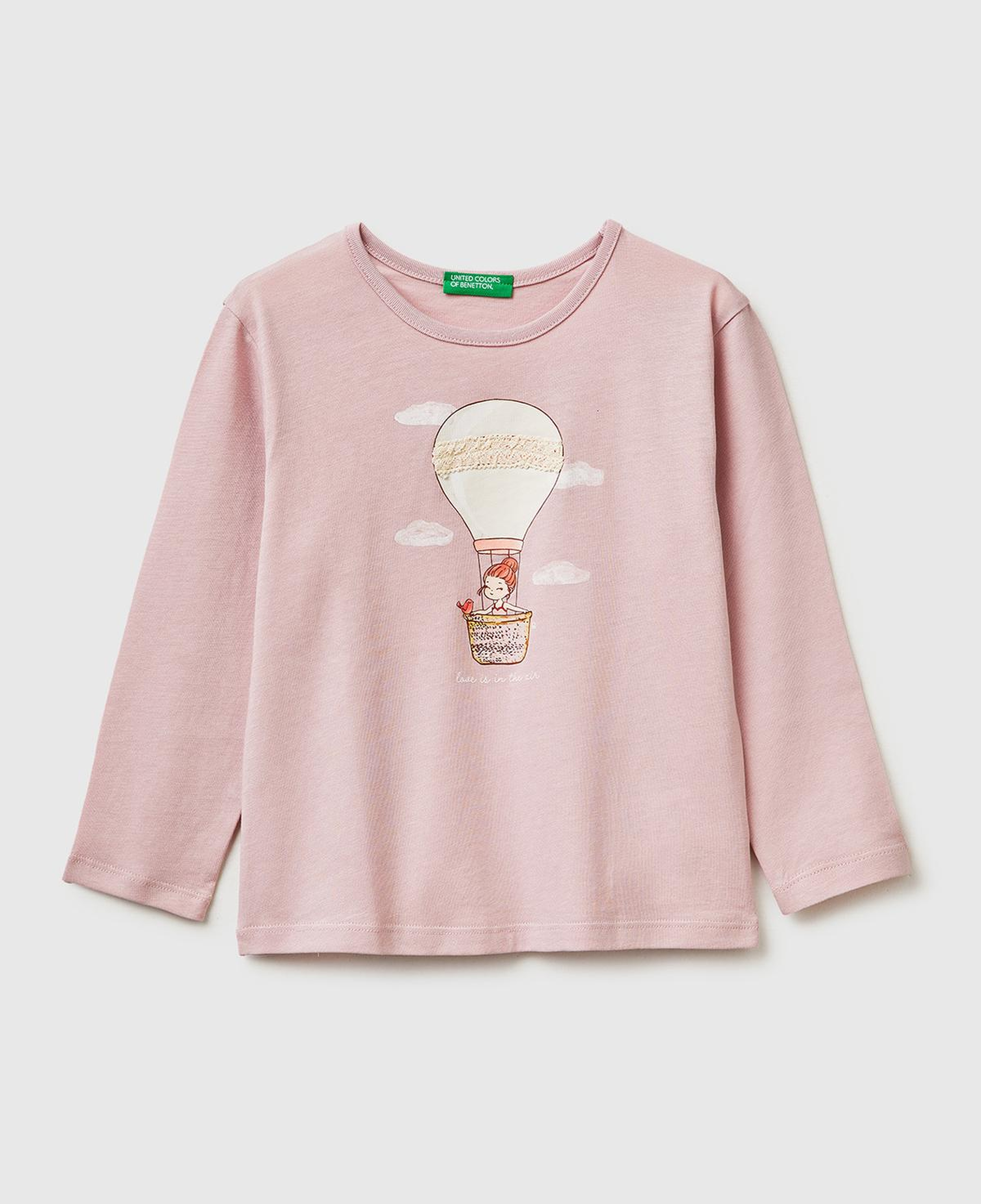 Kız Çocuk Gül Kurusu Baskılı Uzun Kollu Bisiklet Yaka T-Shirt
