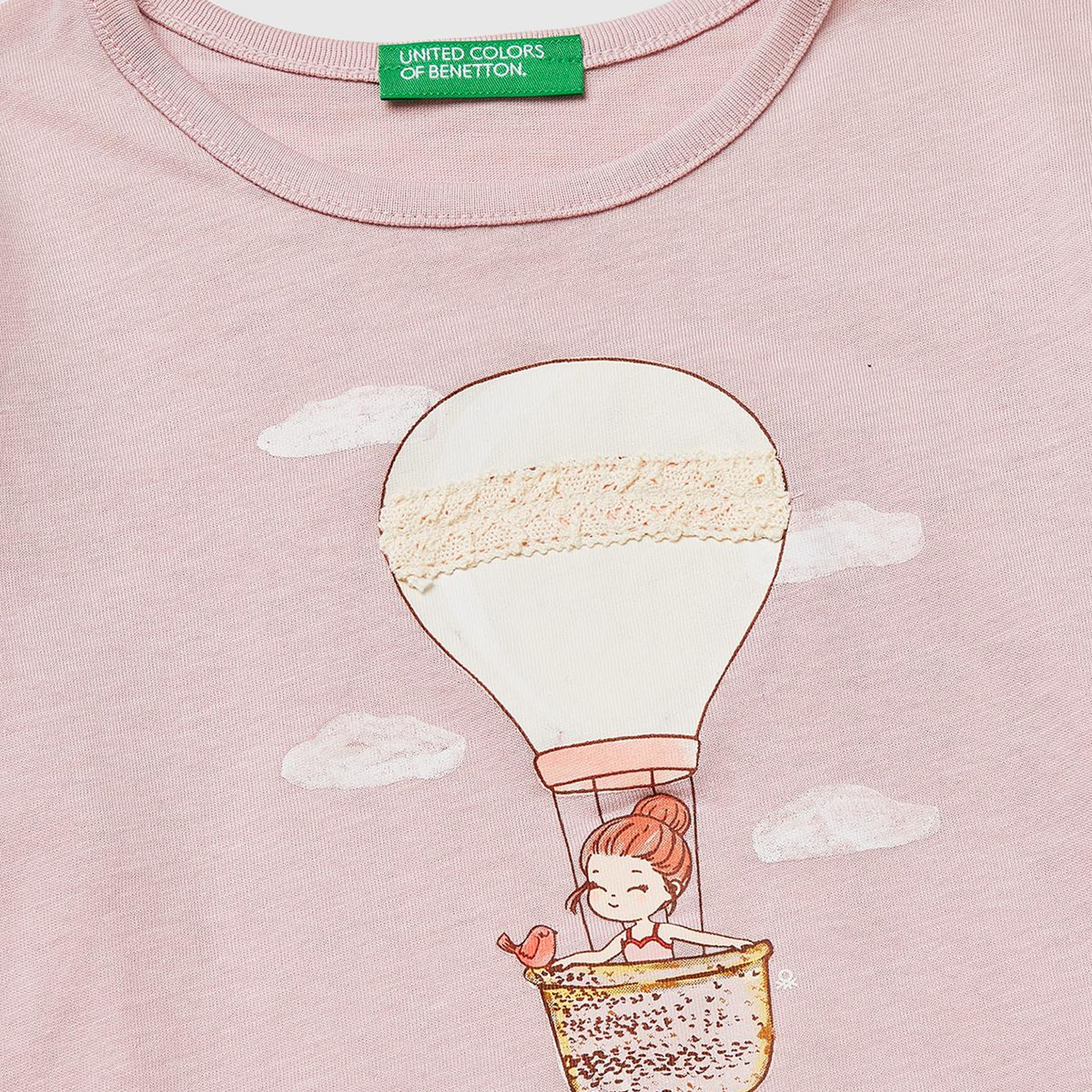Kız Çocuk Gül Kurusu Baskılı Uzun Kollu Bisiklet Yaka T-Shirt