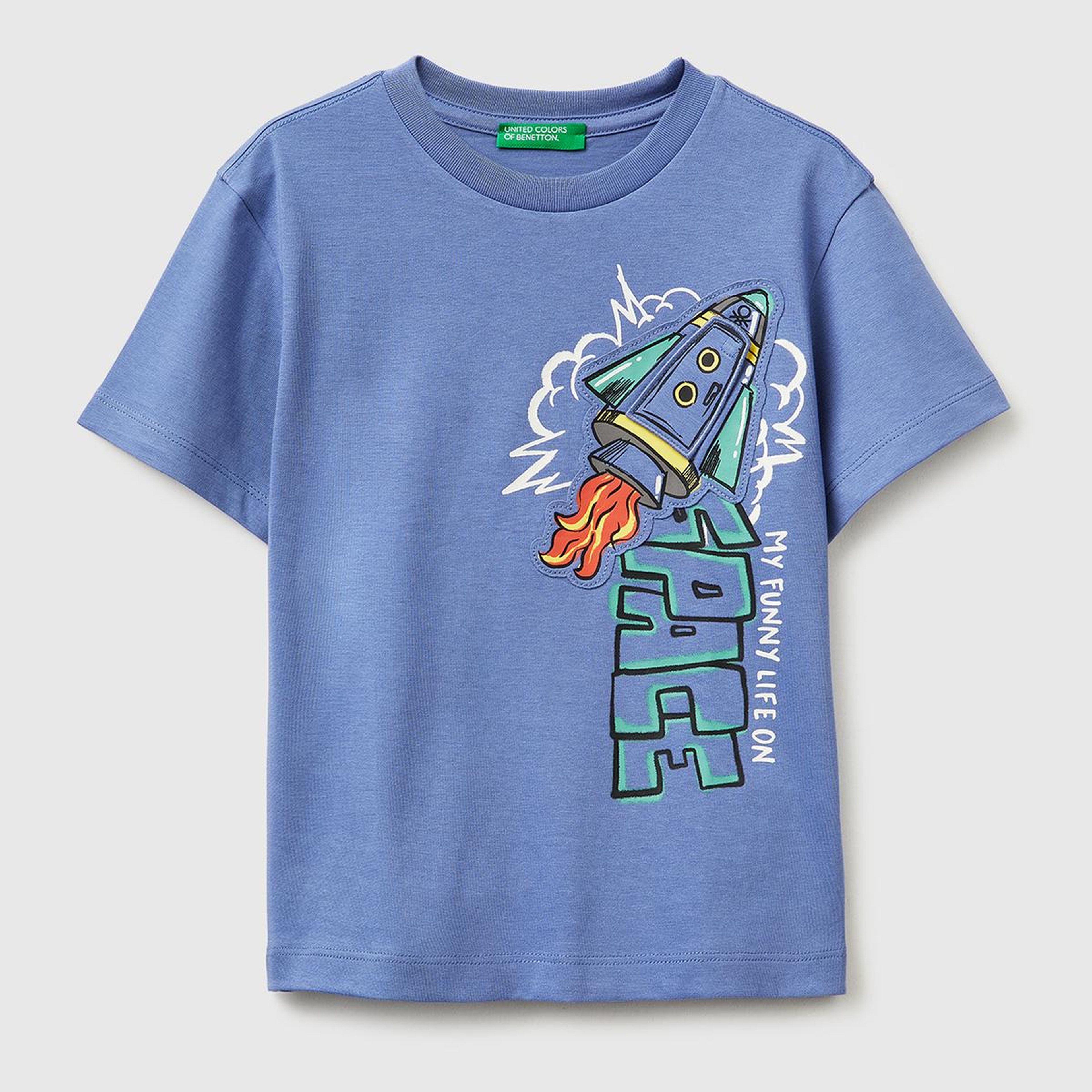 Erkek Çocuk Havacı Mavi Baskılı Logo Etiketli Bisiklet Yaka Kısa Kollu T-Shirt