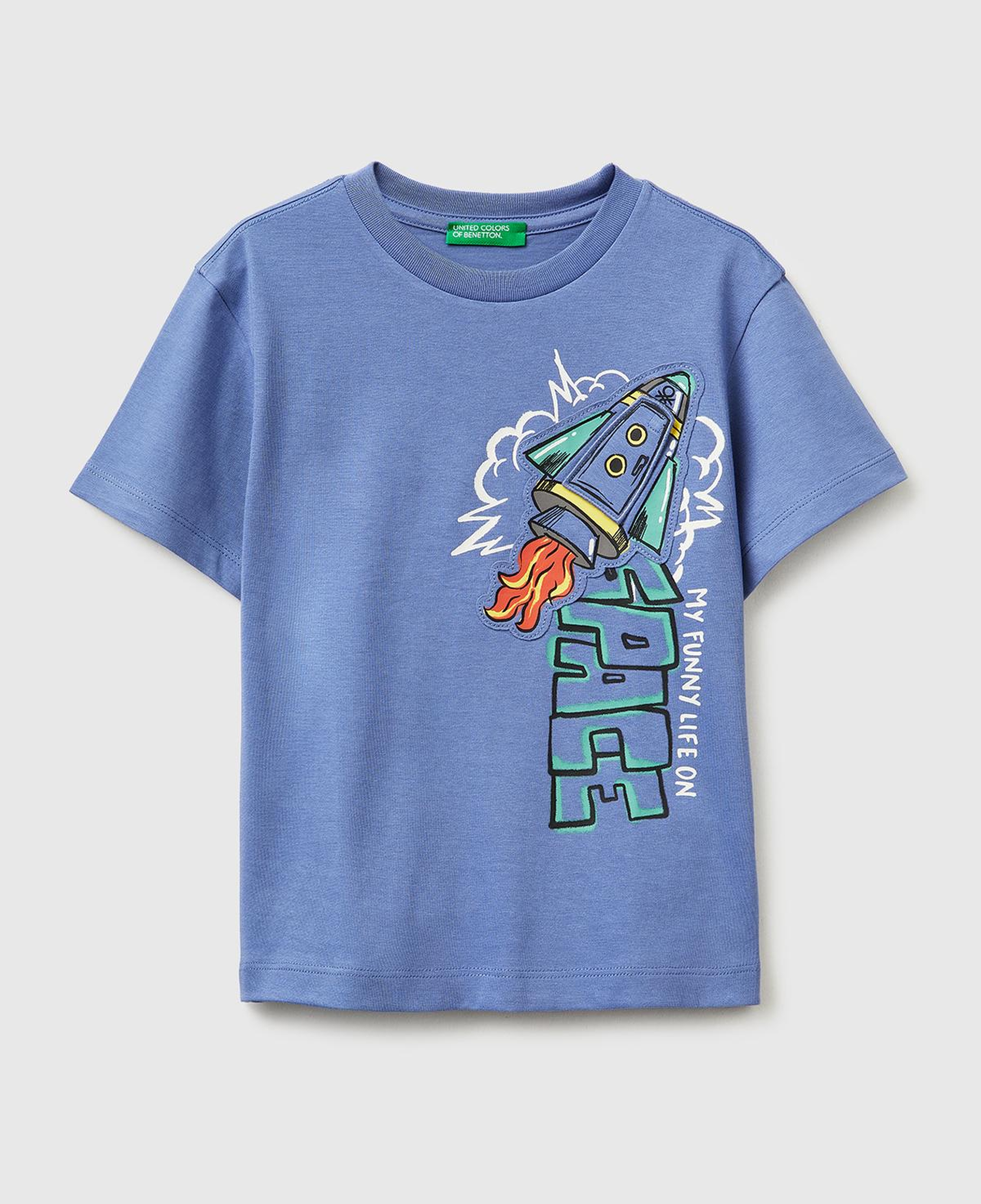 Erkek Çocuk Havacı Mavi Baskılı Logo Etiketli Bisiklet Yaka Kısa Kollu T-Shirt