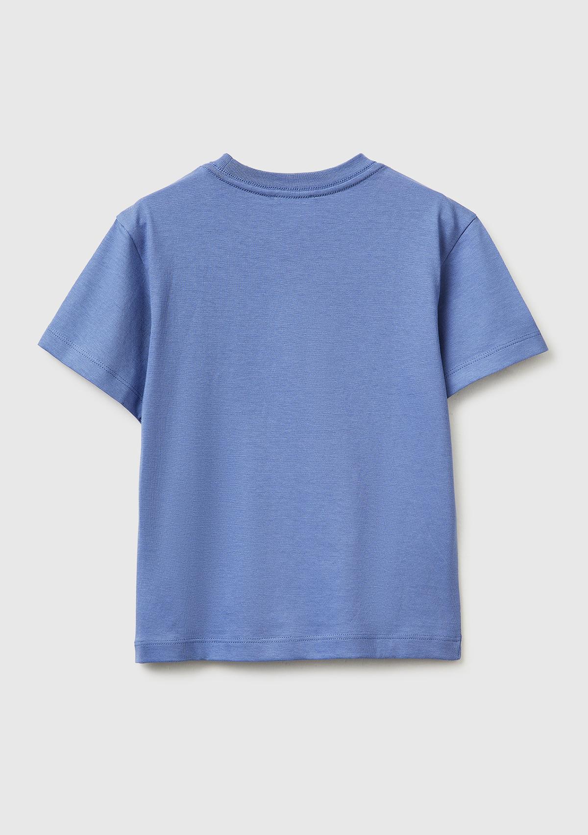 Erkek Çocuk Havacı Mavi Baskılı Logo Etiketli Bisiklet Yaka Kısa Kollu T-Shirt