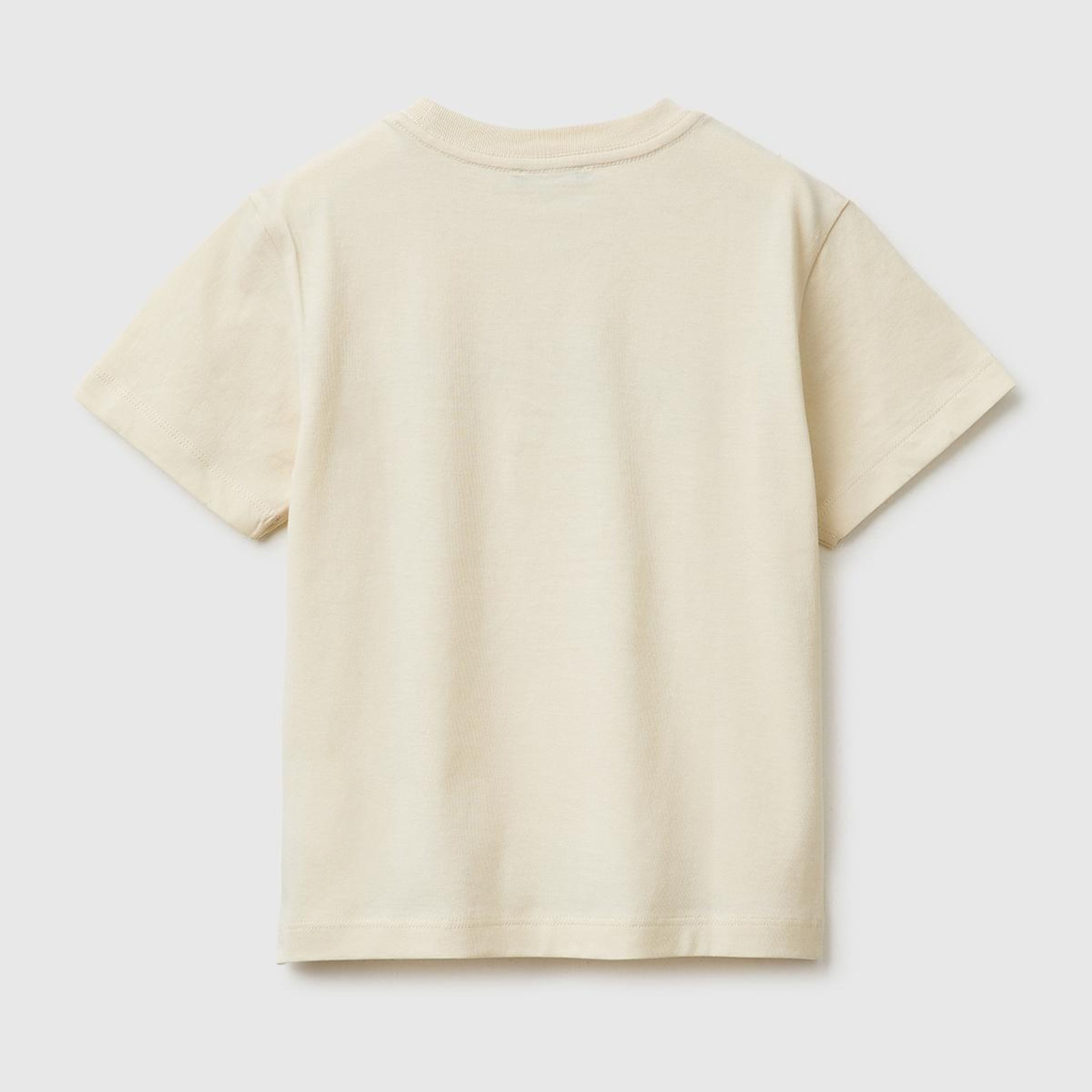 Erkek Çocuk Krem Baskılı Logo Etiketli Bisiklet Yaka Kısa Kollu T-Shirt
