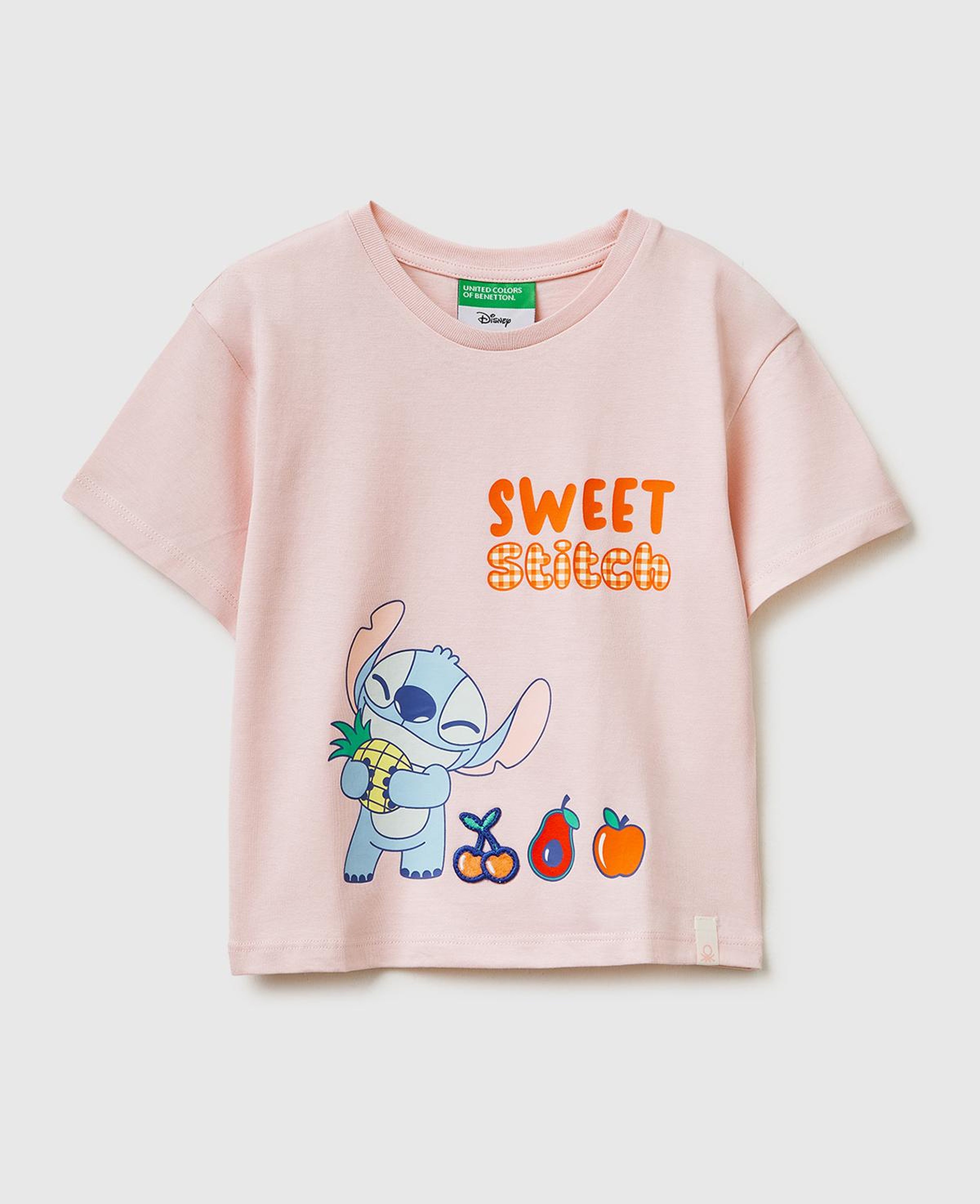 Kız Çocuk Toz Pembe Baskılı Yama Detaylı Etek Ucu Logo Detaylı T-Shirt