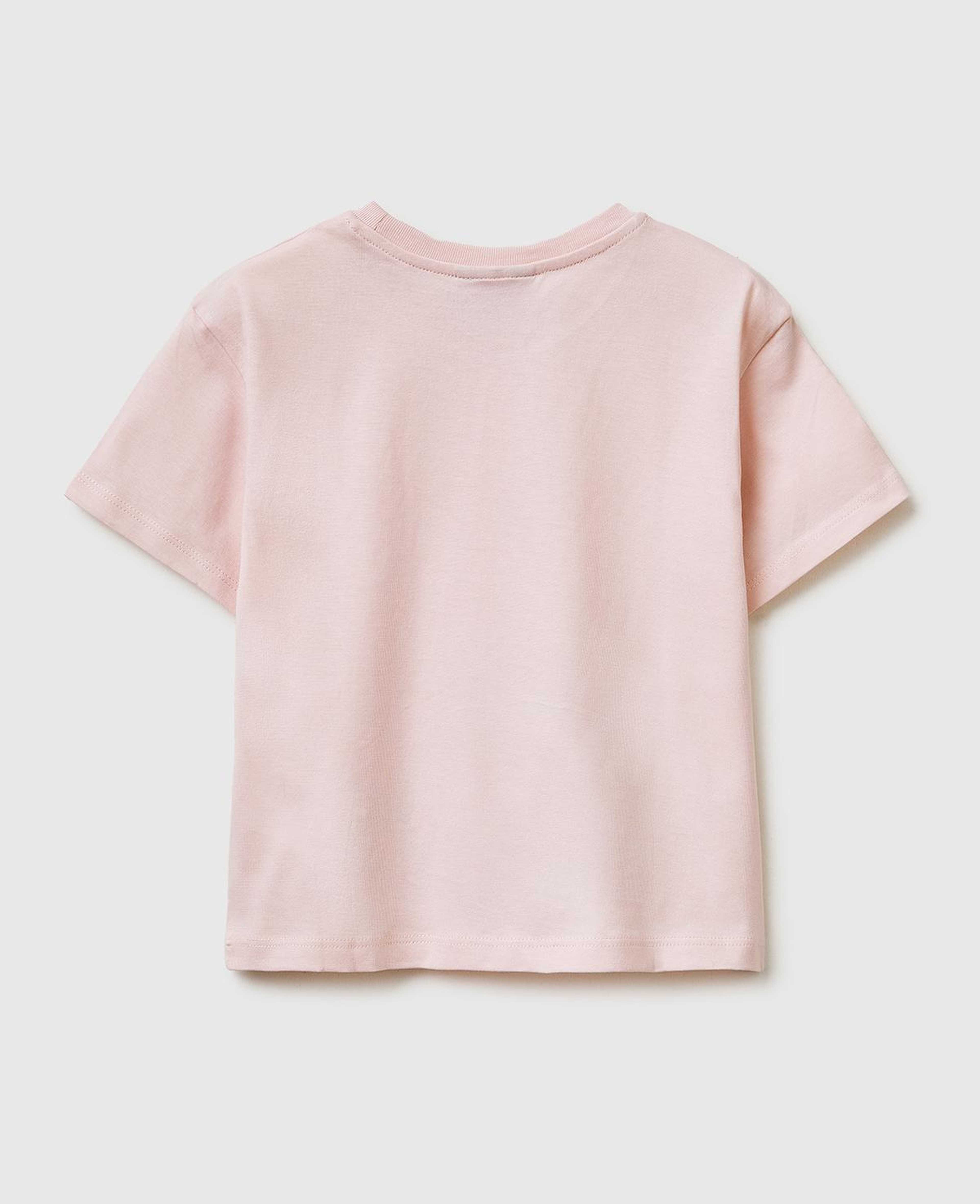 Kız Çocuk Toz Pembe Baskılı Yama Detaylı Etek Ucu Logo Detaylı T-Shirt