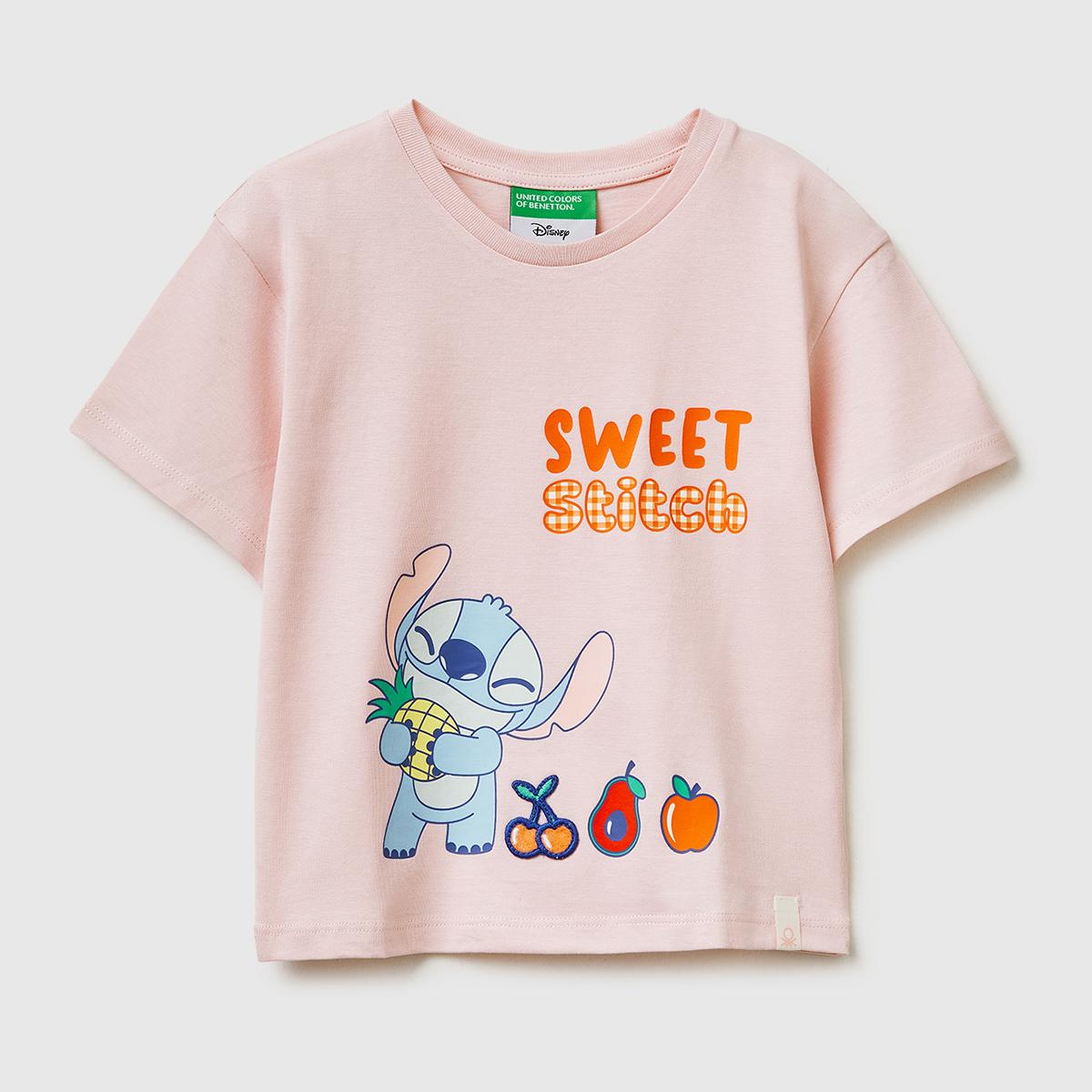 Kız Çocuk Toz Pembe Baskılı Yama Detaylı Etek Ucu Logo Detaylı T-Shirt