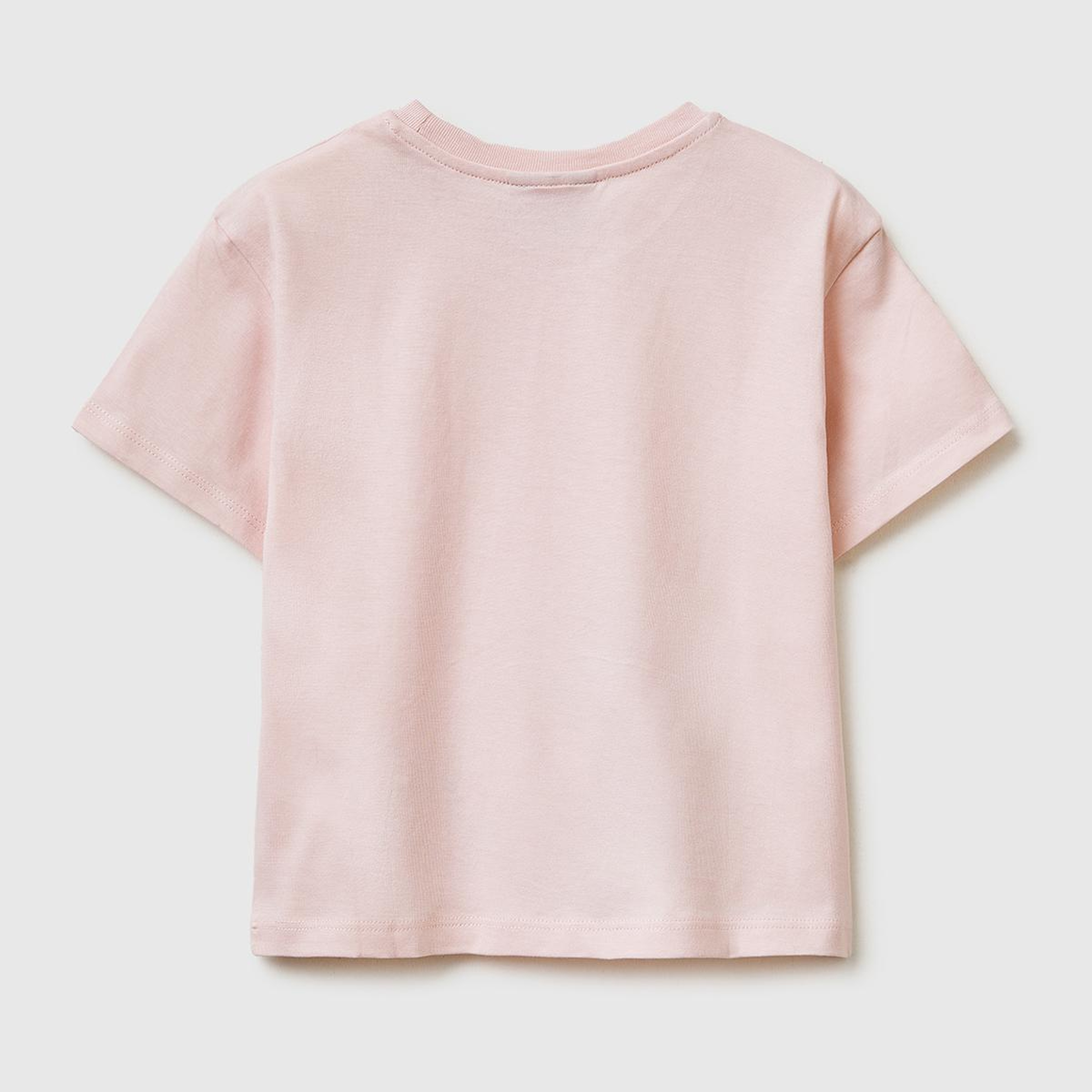 Kız Çocuk Toz Pembe Baskılı Yama Detaylı Etek Ucu Logo Detaylı T-Shirt