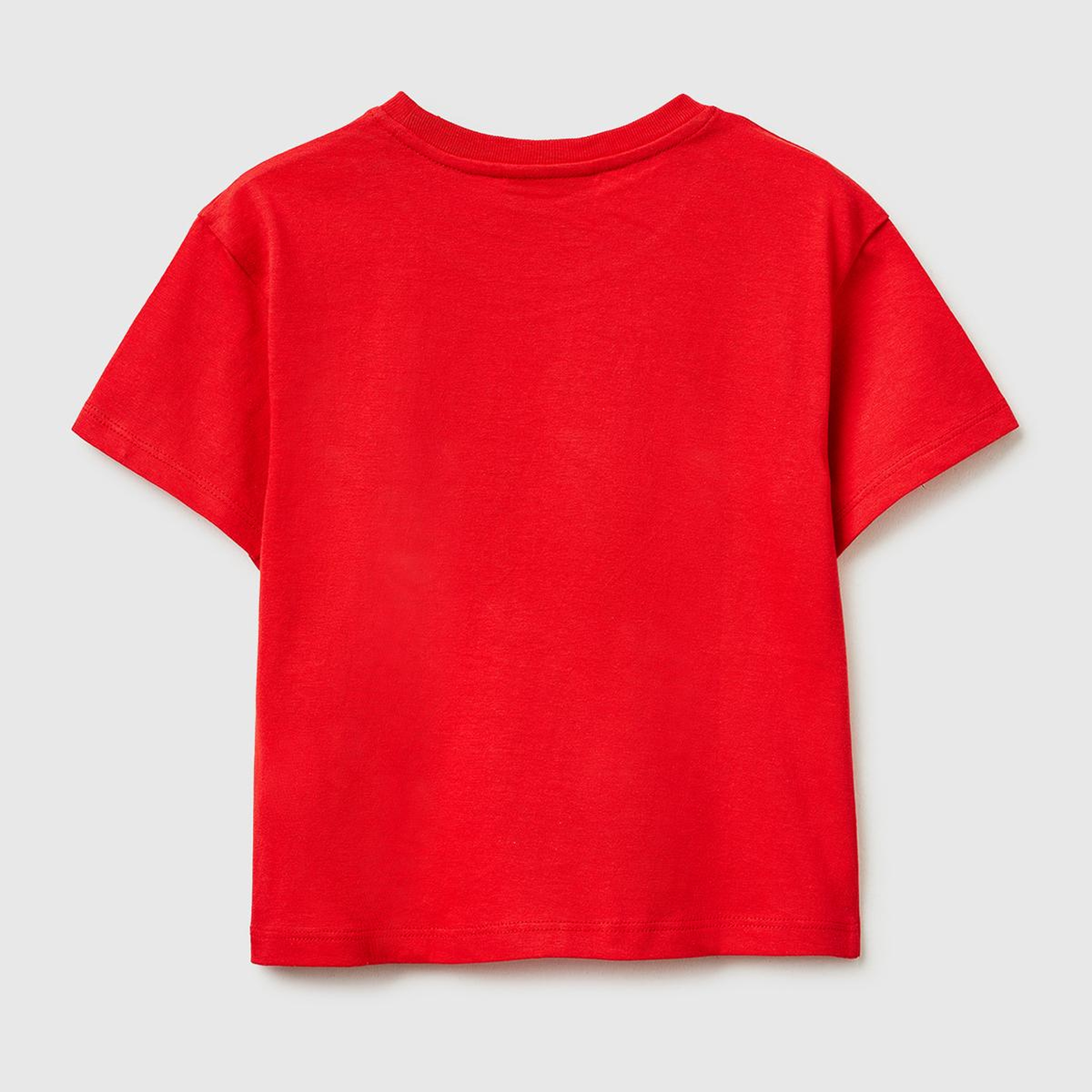 Kız Çocuk Kırmızı Baskılı Yama Detaylı Etek Ucu Logo Detaylı T-Shirt
