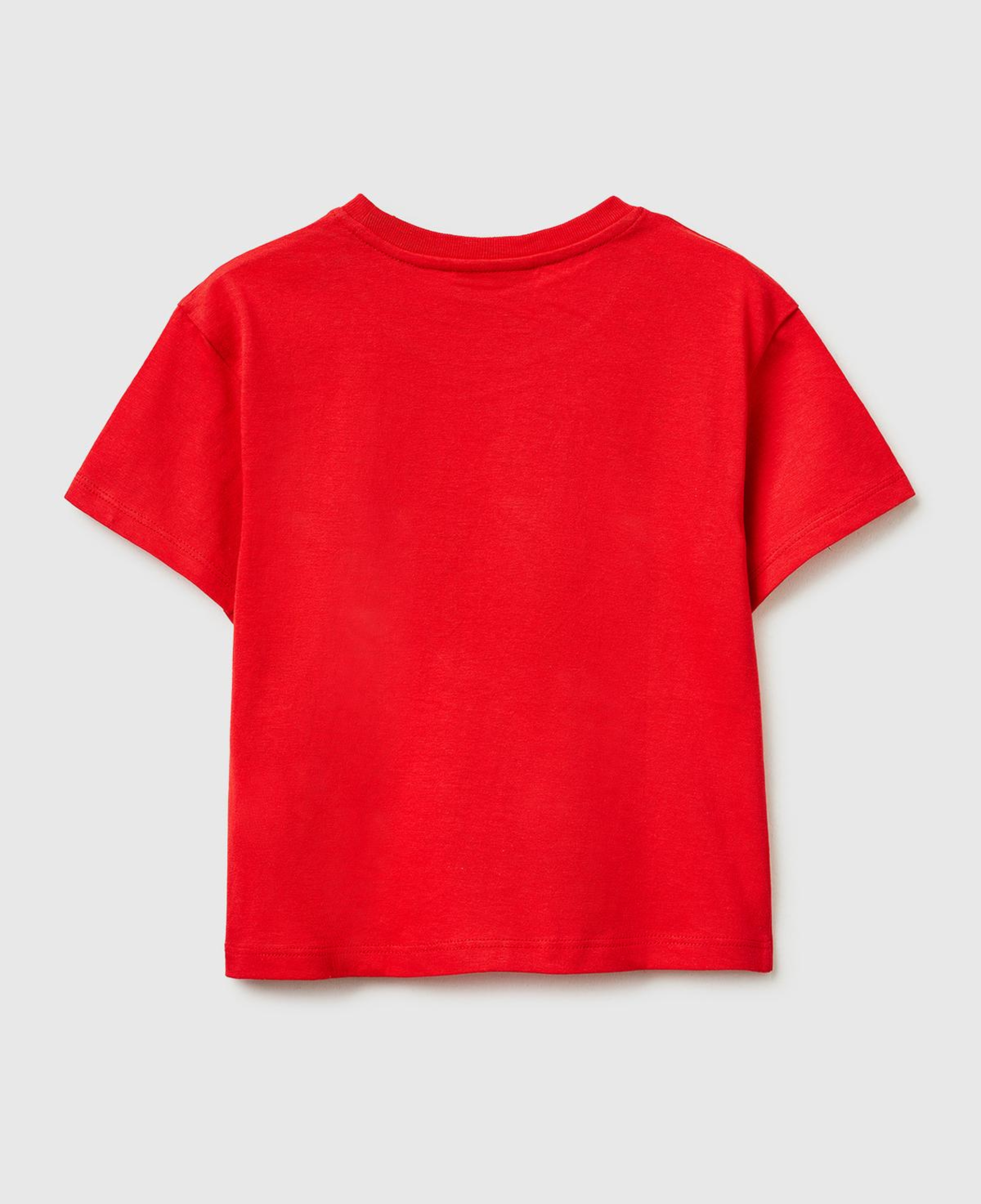 Kız Çocuk Kırmızı Baskılı Yama Detaylı Etek Ucu Logo Detaylı T-Shirt