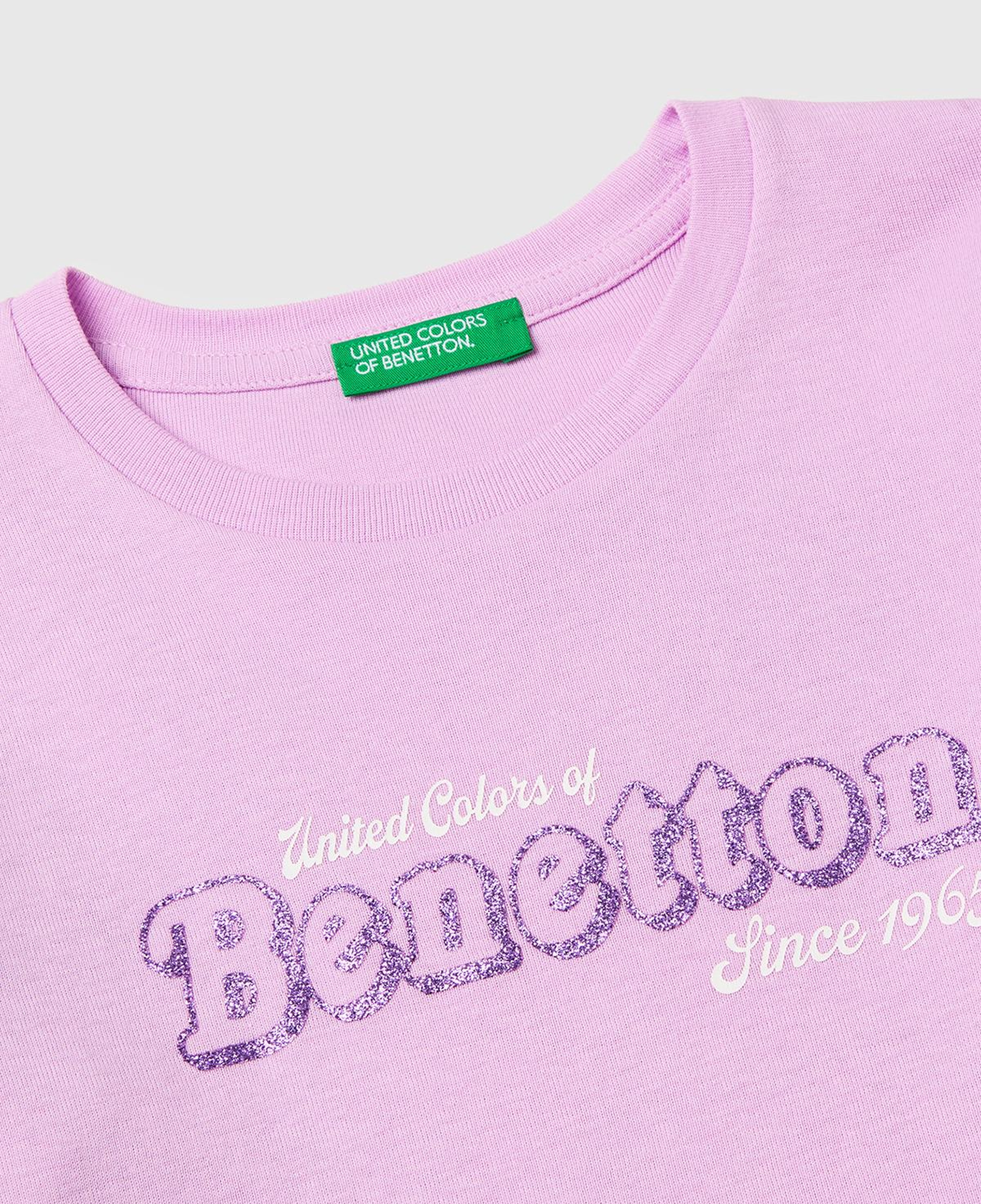 Kız Çocuk Pembe Simli Logo Detaylı Bisiklet Yaka Uzun Kollu T-Shirt