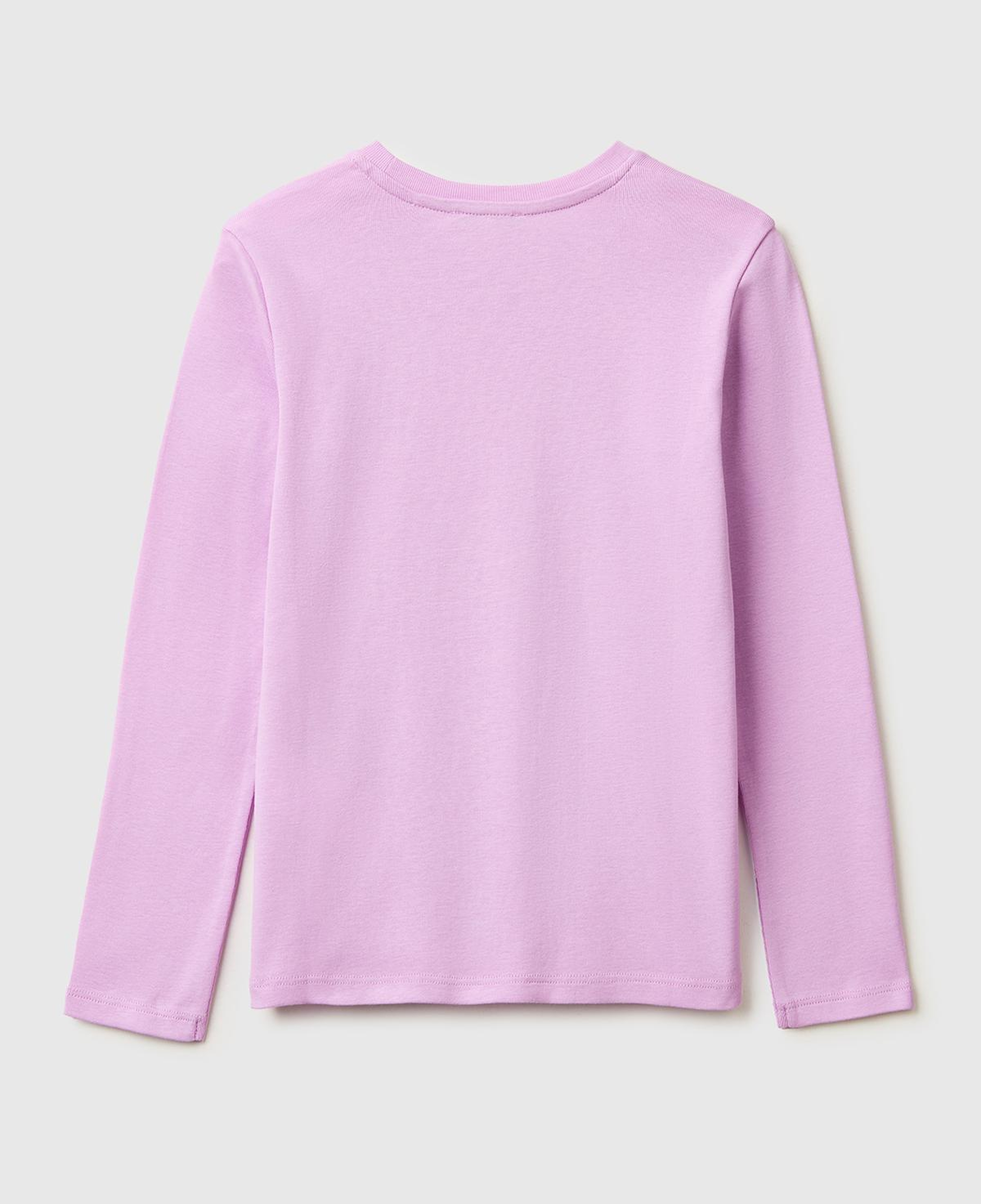 Kız Çocuk Pembe Simli Logo Detaylı Bisiklet Yaka Uzun Kollu T-Shirt