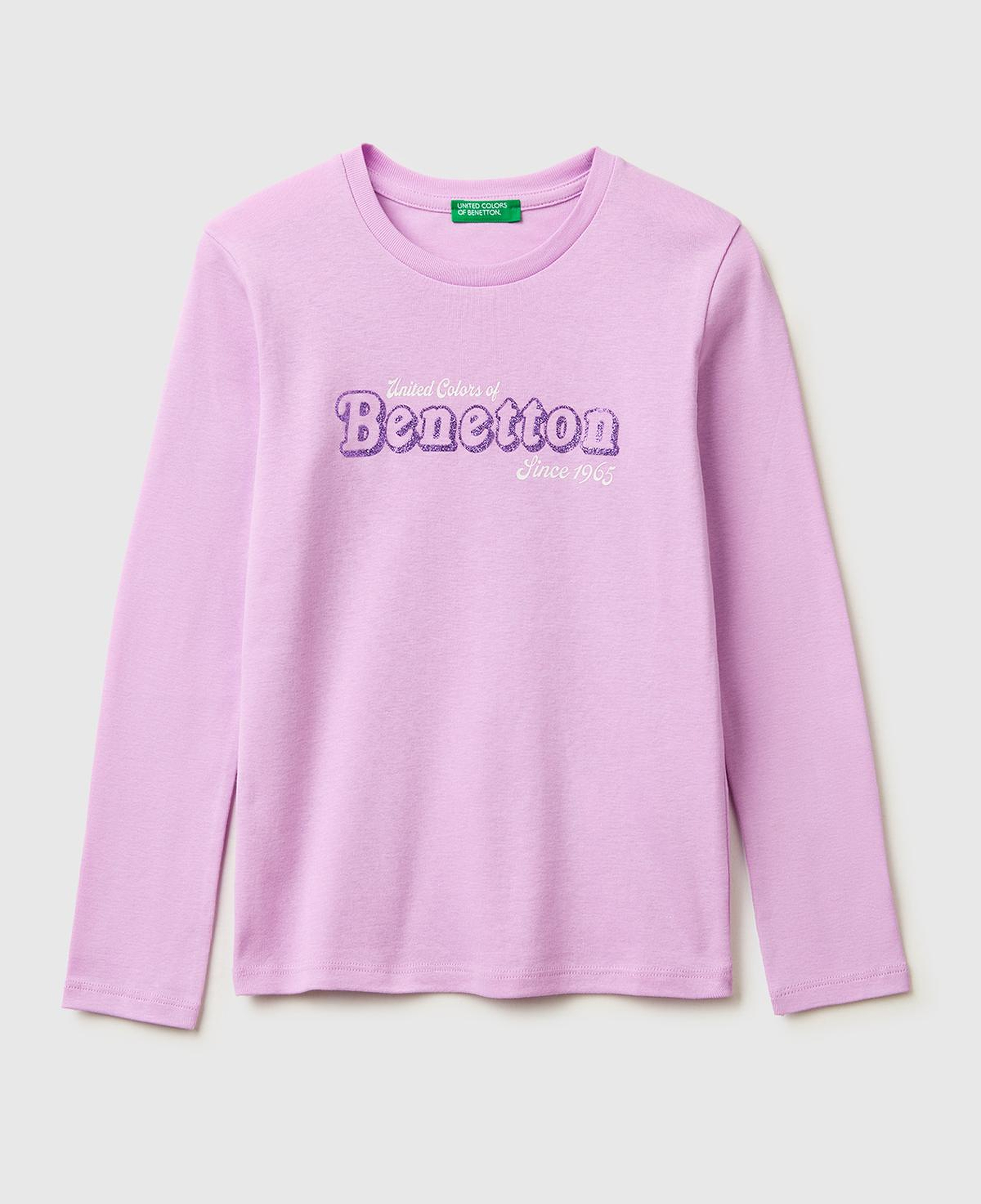 Kız Çocuk Pembe Simli Logo Detaylı Bisiklet Yaka Uzun Kollu T-Shirt