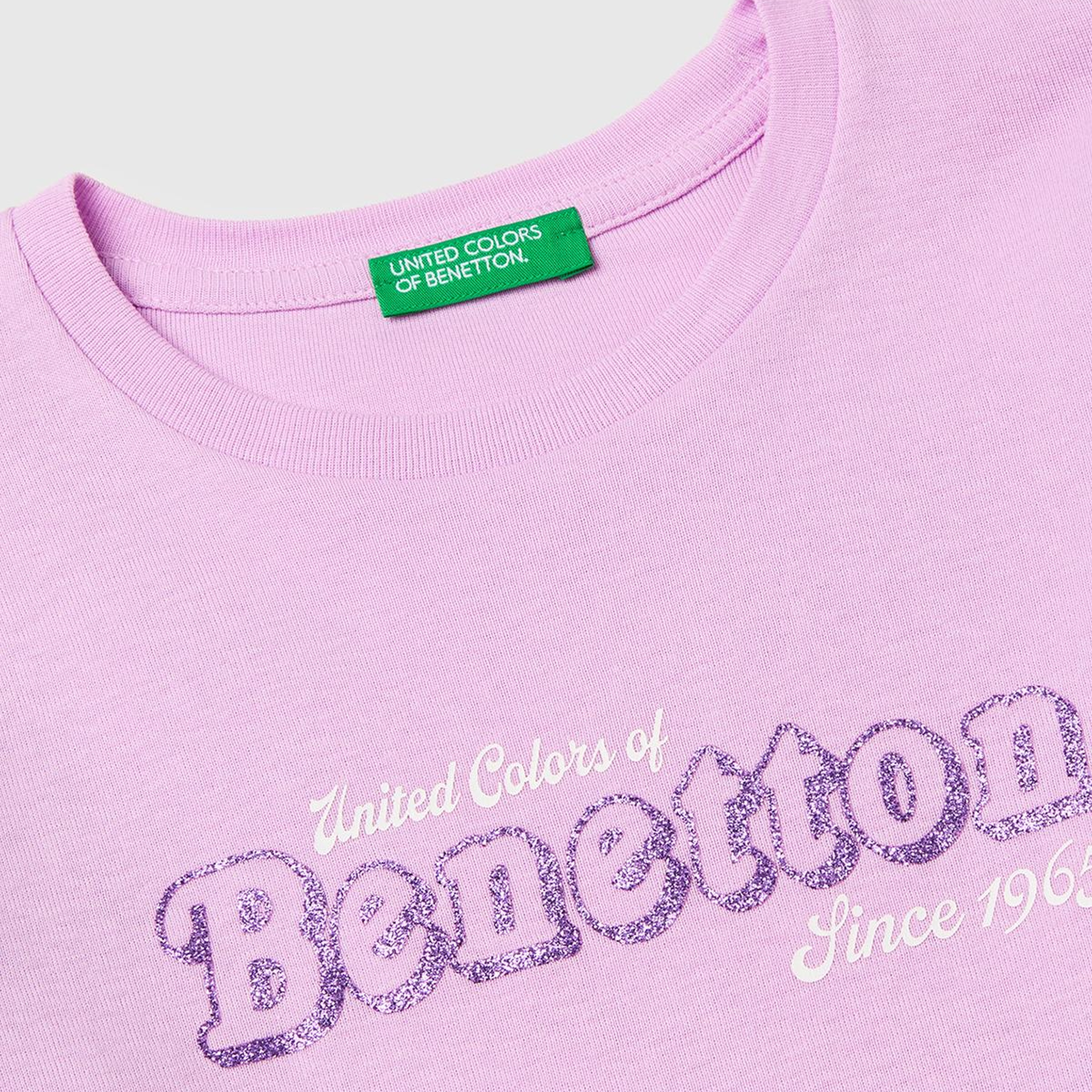 Kız Çocuk Pembe Simli Logo Detaylı Bisiklet Yaka Uzun Kollu T-Shirt