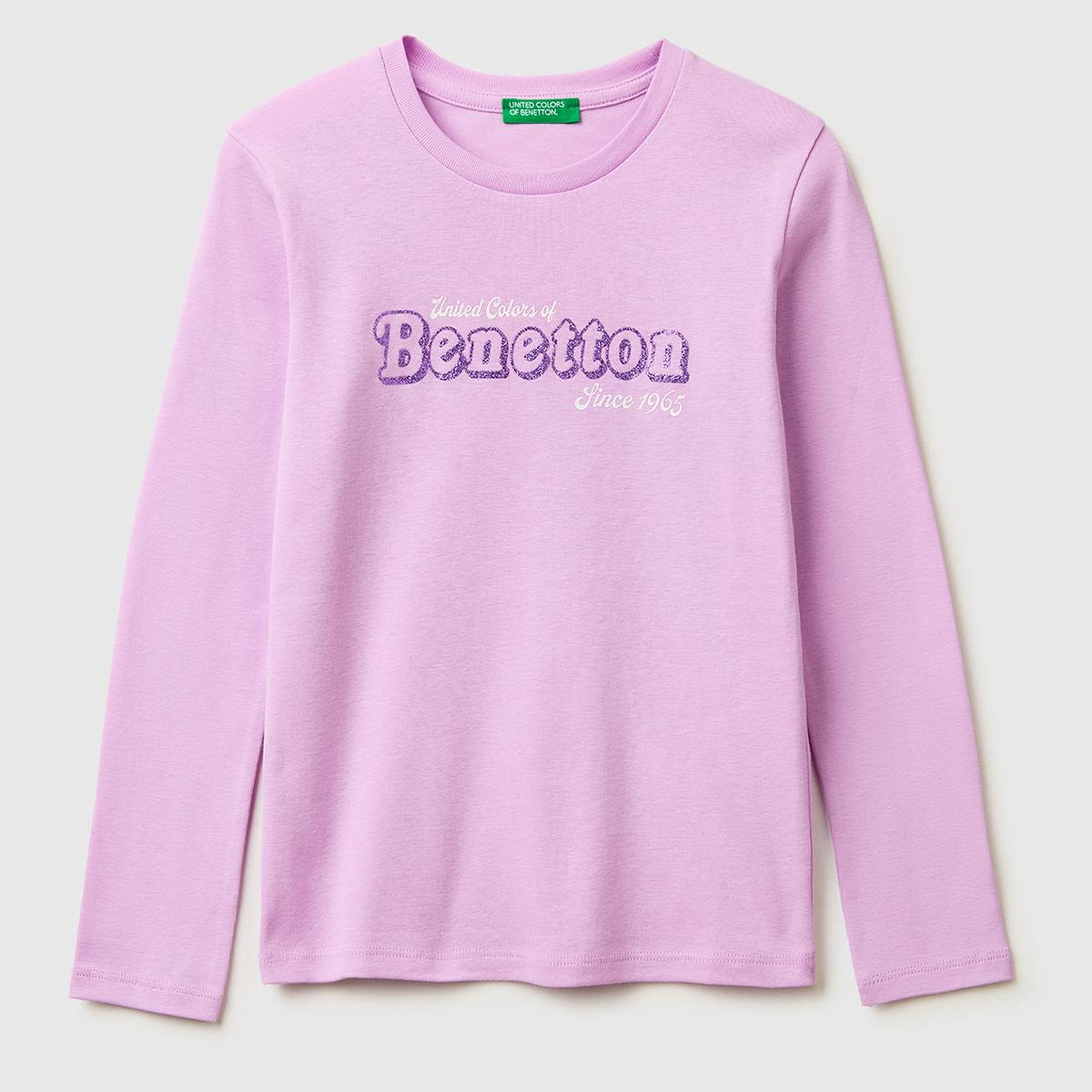 Kız Çocuk Pembe Simli Logo Detaylı Bisiklet Yaka Uzun Kollu T-Shirt