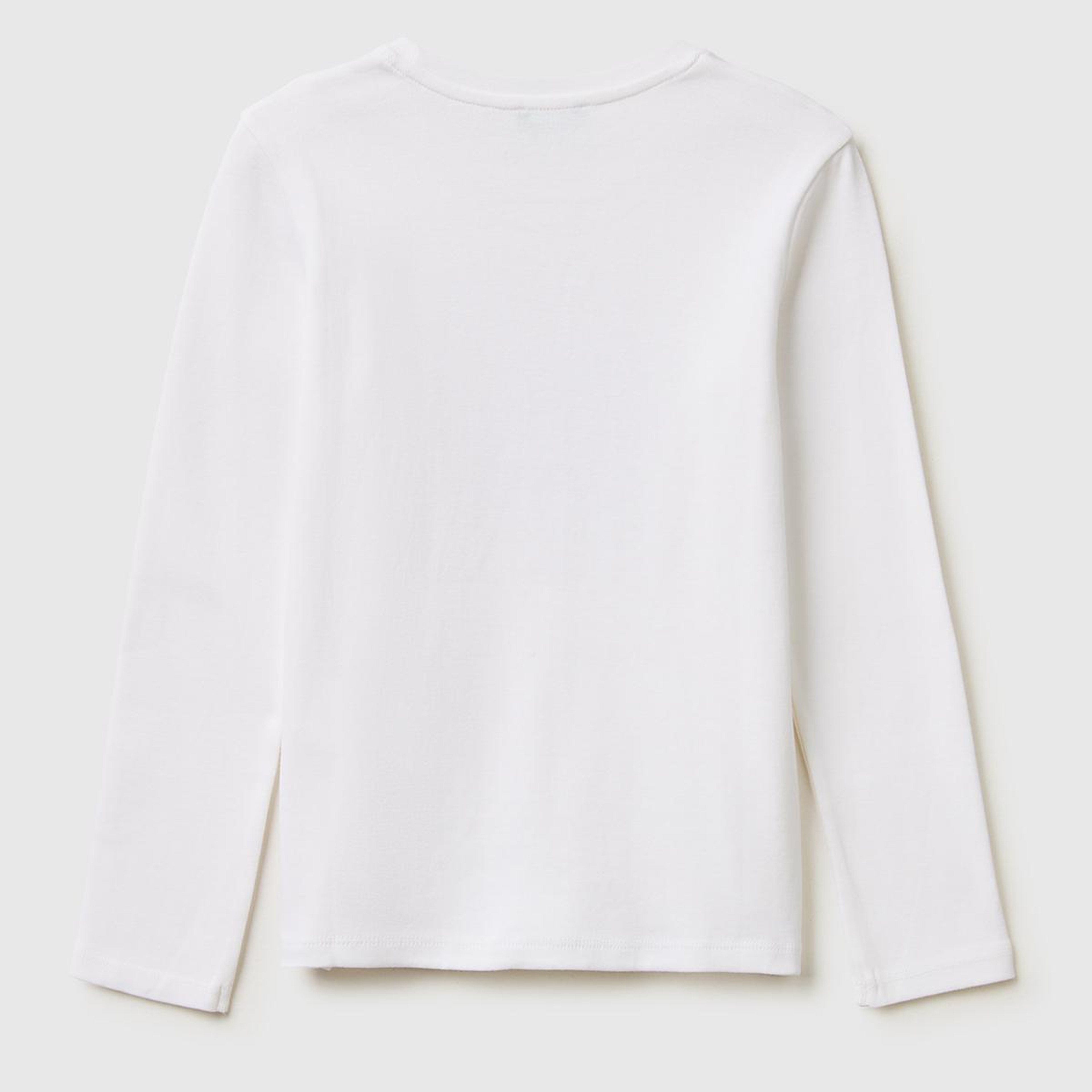 Kız Çocuk Beyaz Simli Logo Detaylı Bisiklet Yaka Uzun Kollu T-Shirt