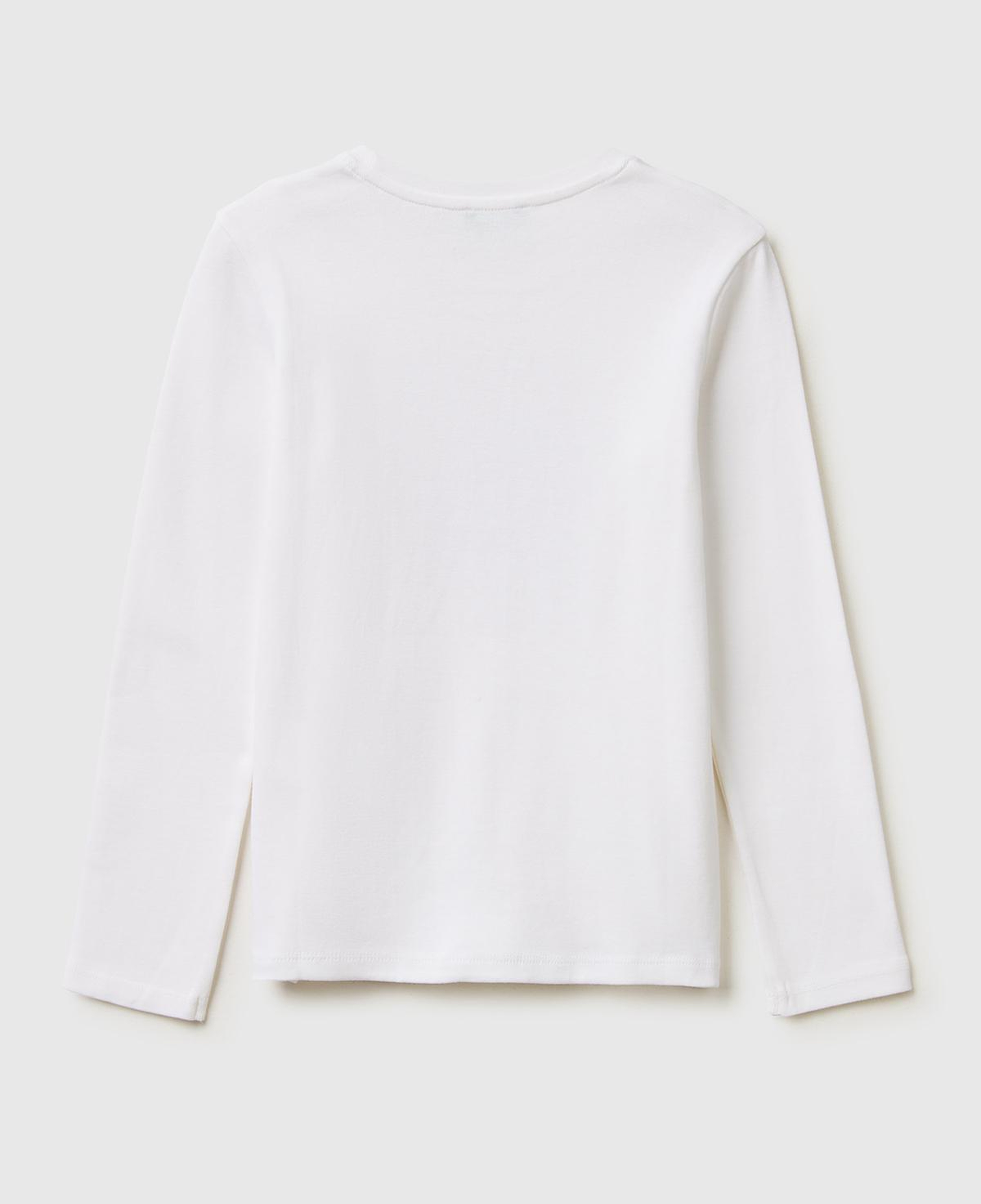 Kız Çocuk Beyaz Simli Logo Detaylı Bisiklet Yaka Uzun Kollu T-Shirt