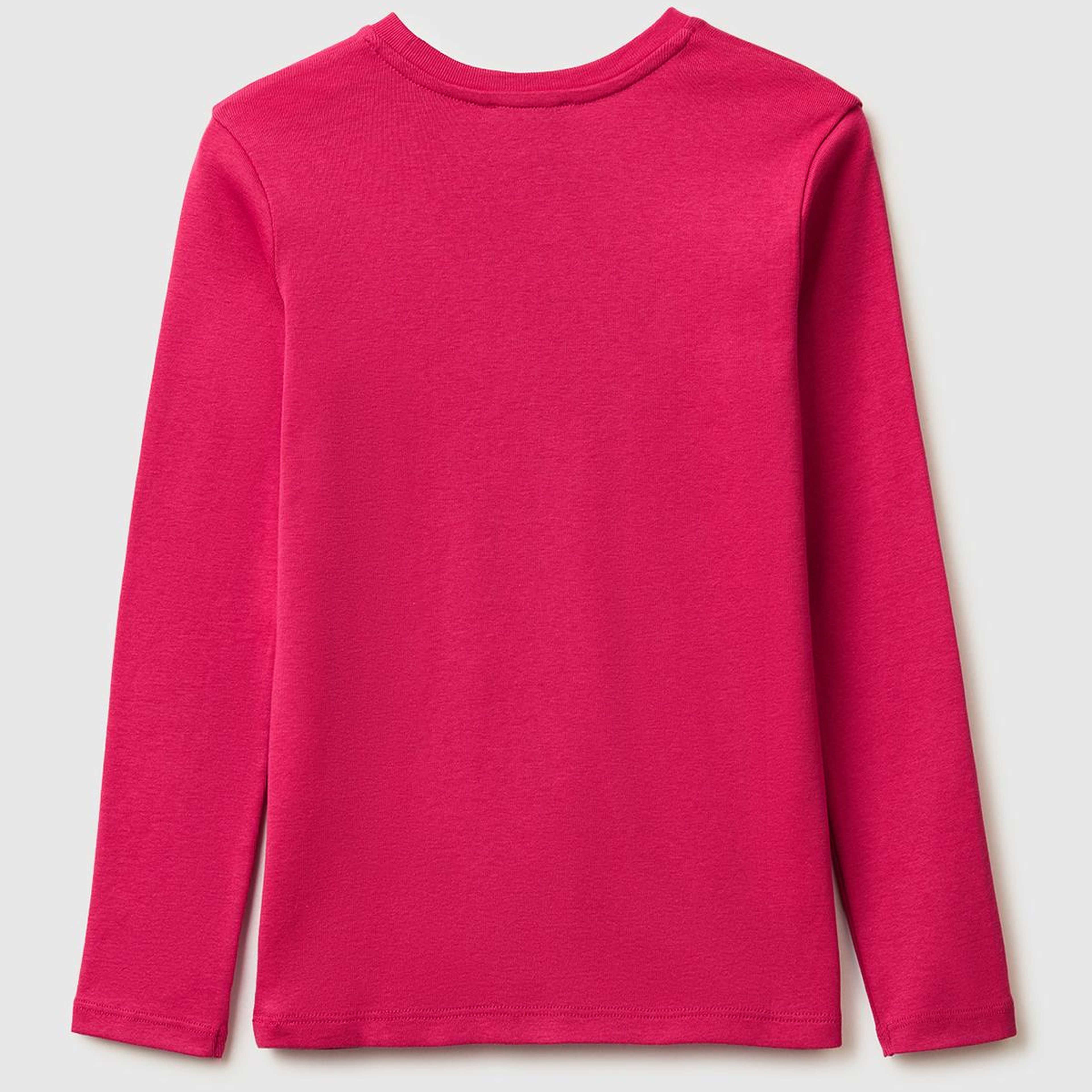 Kız Çocuk Koyu Pembe Simli Logo Detaylı Bisiklet Yaka Uzun Kollu T-Shirt