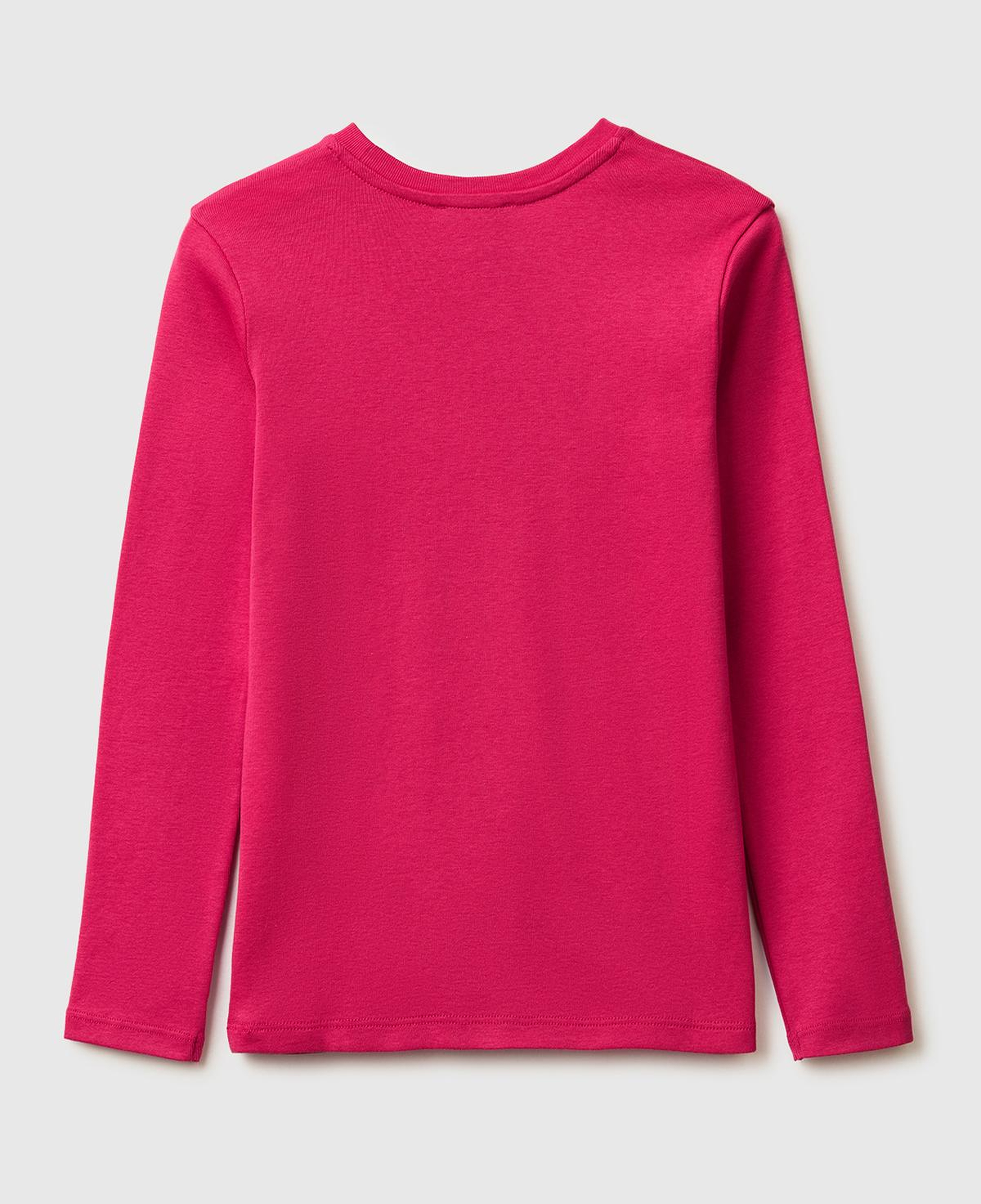 Kız Çocuk Koyu Pembe Simli Logo Detaylı Bisiklet Yaka Uzun Kollu T-Shirt