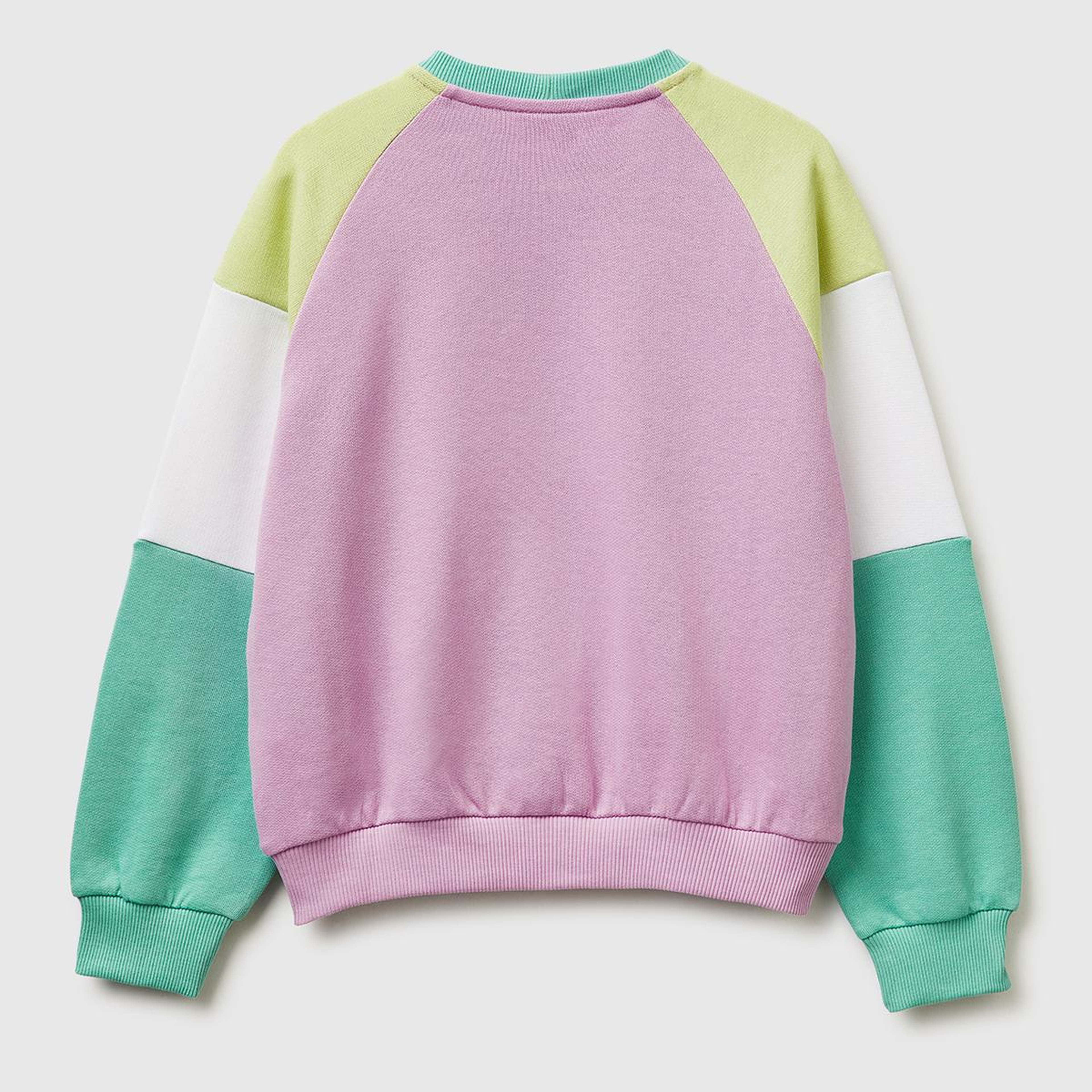Kız Çocuk Yeşil Mix Renkli Baskılı Kontrast Detaylı Logolu Bisiklet Yaka Sweatshirt