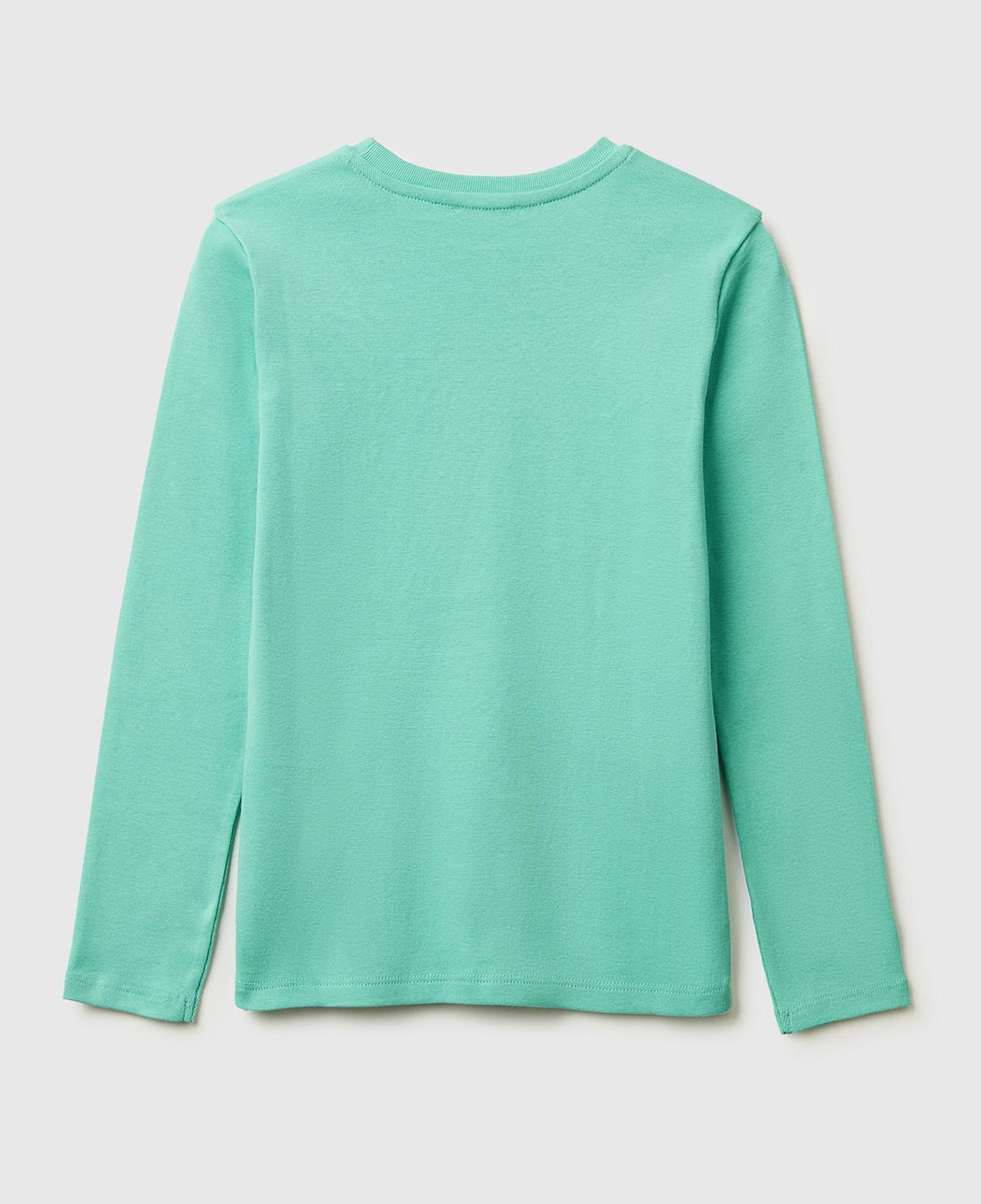 Kız Çocuk Mint Simli Logo Detaylı Bisiklet Yaka Uzun Kollu T-Shirt