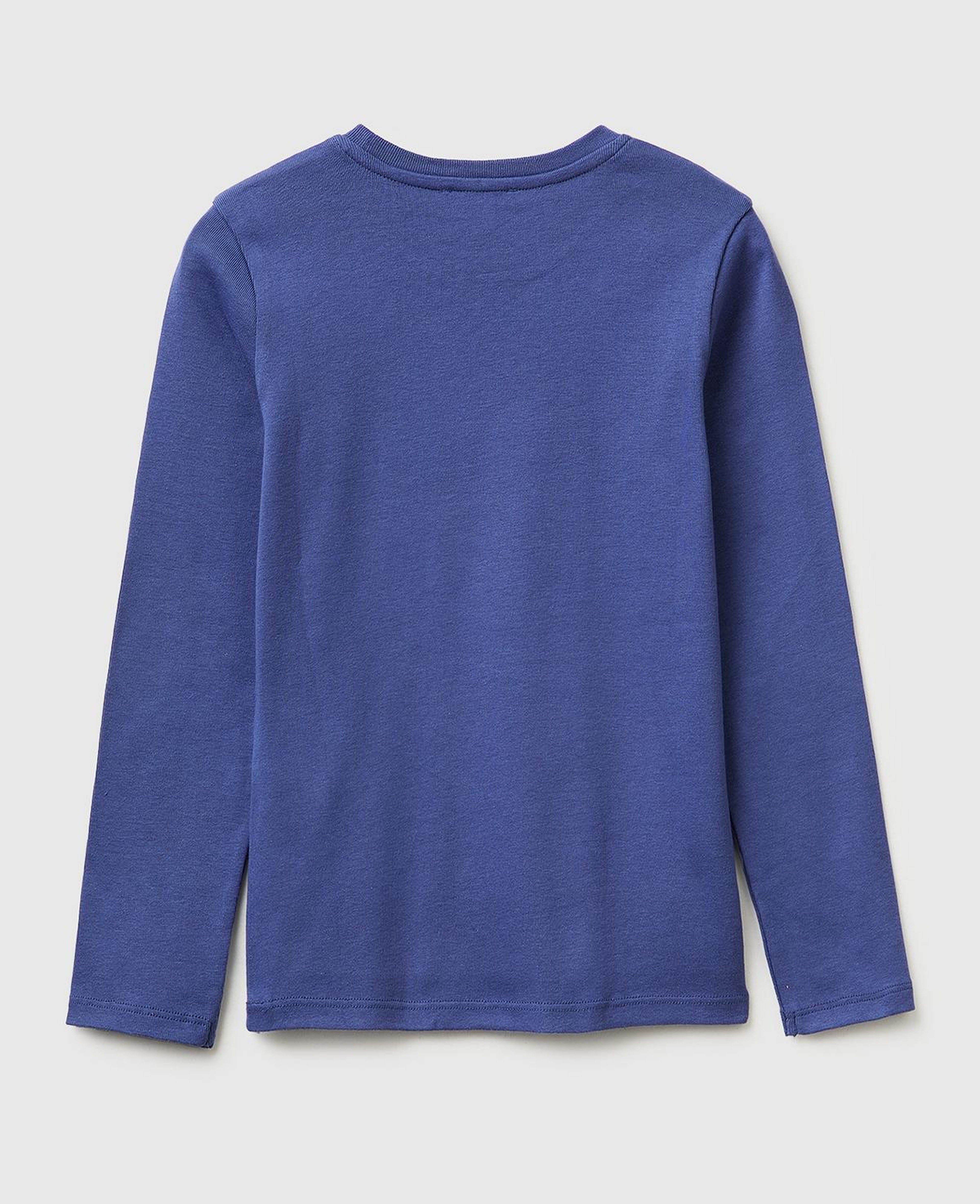 Kız Çocuk Koyu Lacivert Simli Logo Detaylı Bisiklet Yaka Uzun Kollu T-Shirt