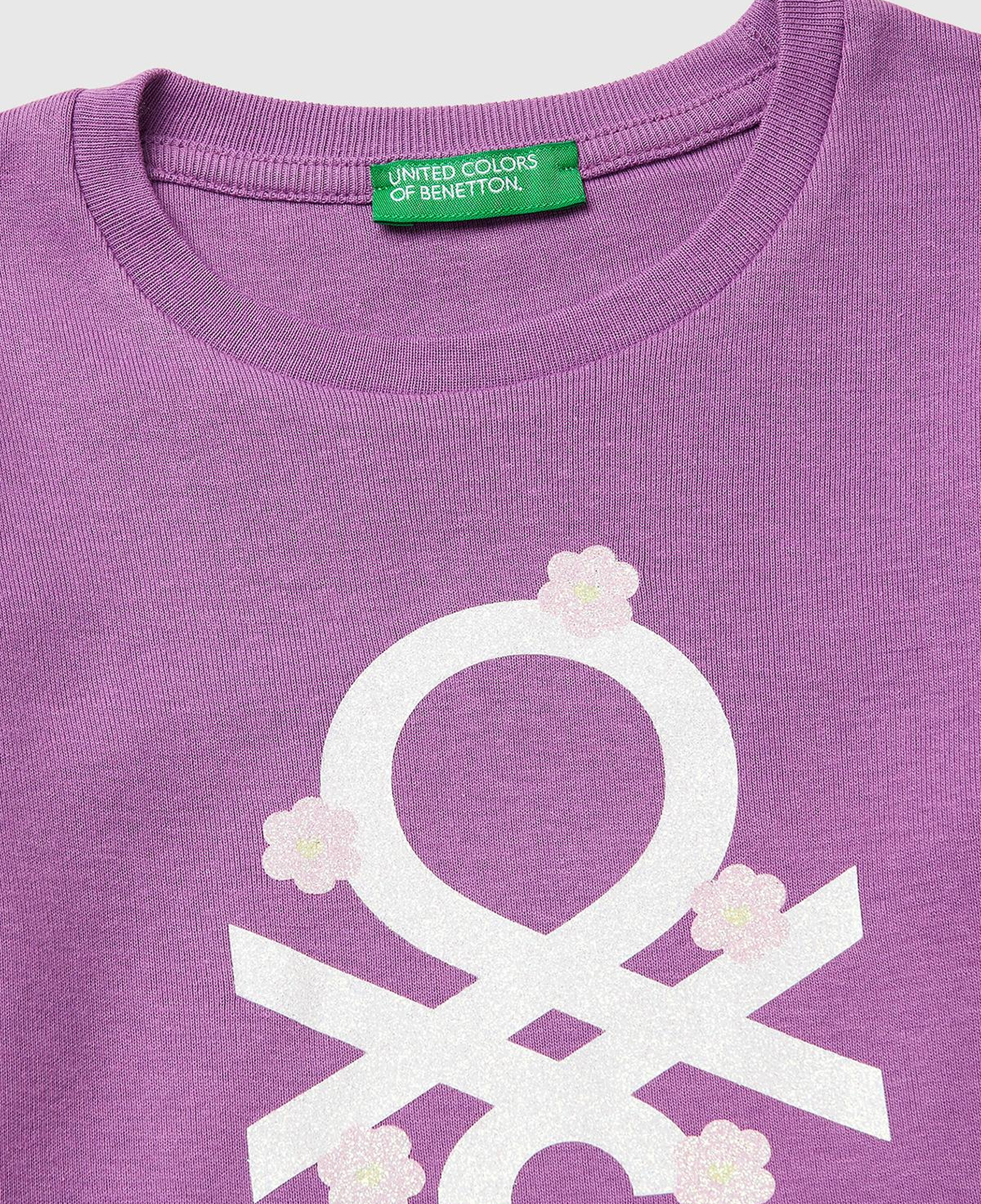 Kız Çocuk Mor Simli Renkli Grafik Baskılı Yuvarlak Yaka Uzun Kollu T-Shirt
